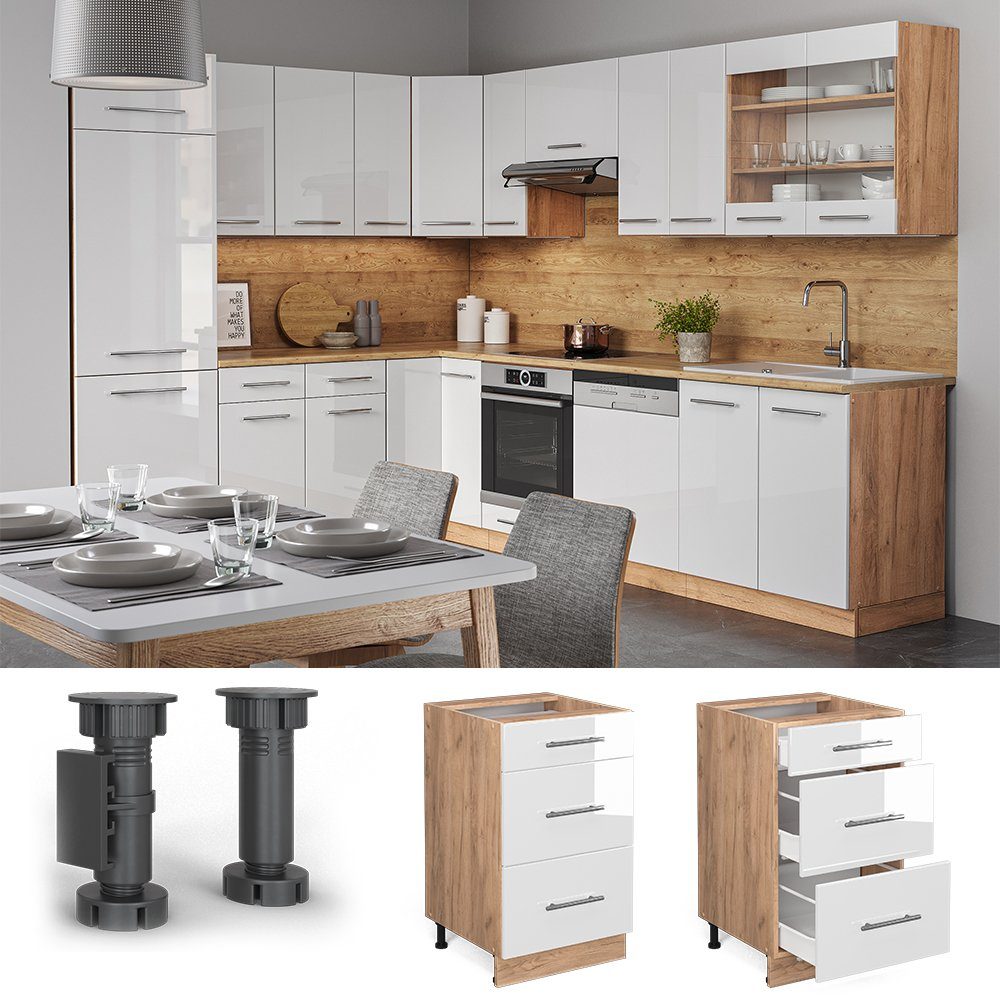 Vicco Unterschrank Fame-Line, Weiß Hochglanz/Goldkraft Eiche, 50 cm ohne Arbeitsplatte (1-St) – Bild 4 von 5