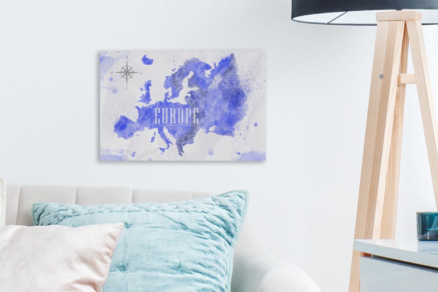 Aufhängefertig, cm (1 - Wanddeko, Wandbild Lila OneMillionCanvasses® Leinwandbilder, - Karte 30x20 Leinwandbild Europa, St),