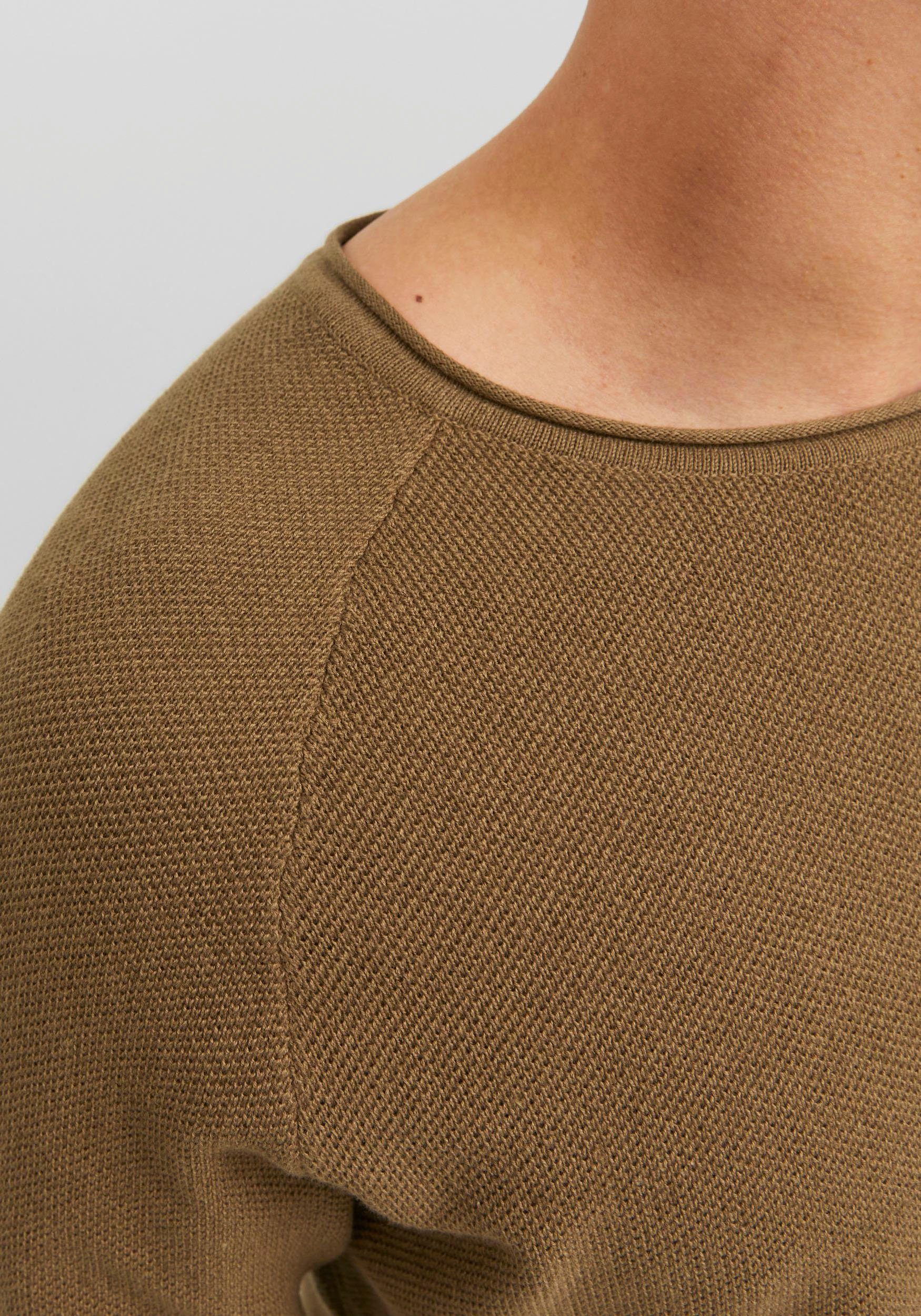 Jack & Jones Rundhalspullover JJEHILL NECK KNIT CREW NOOS Otter