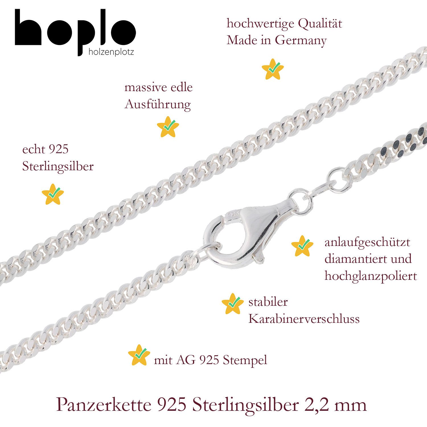 HOPLO Panzerkette Silberkette Panzerkette Länge 40cm - Breite 2,2mm - 925 Silber, Made in Germany – Bild 4 von 5