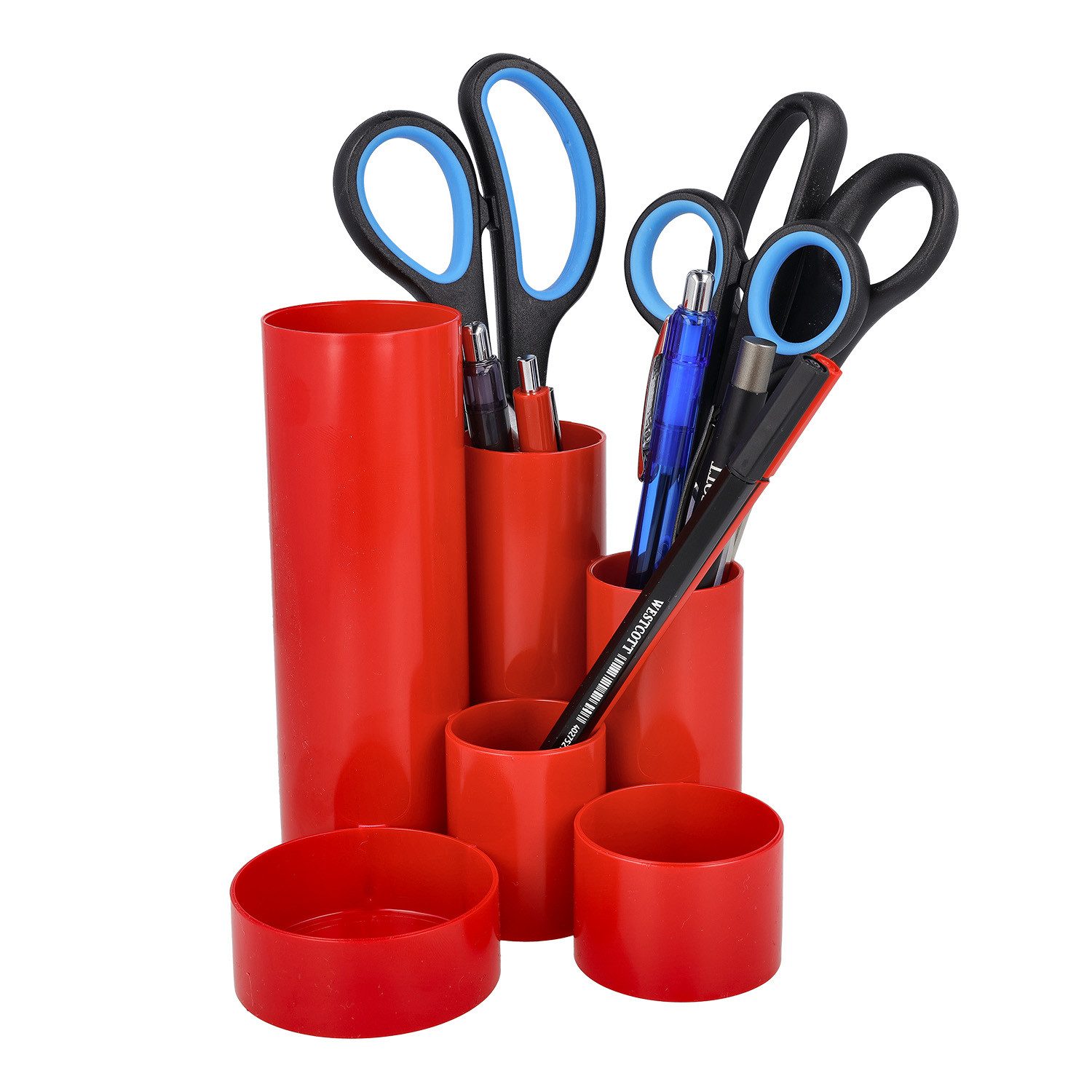 WESTCOTT Organizer Stiftehalter Rot, Stifteköcher mit 6 runden Fächern, Schreibtisch Organizer