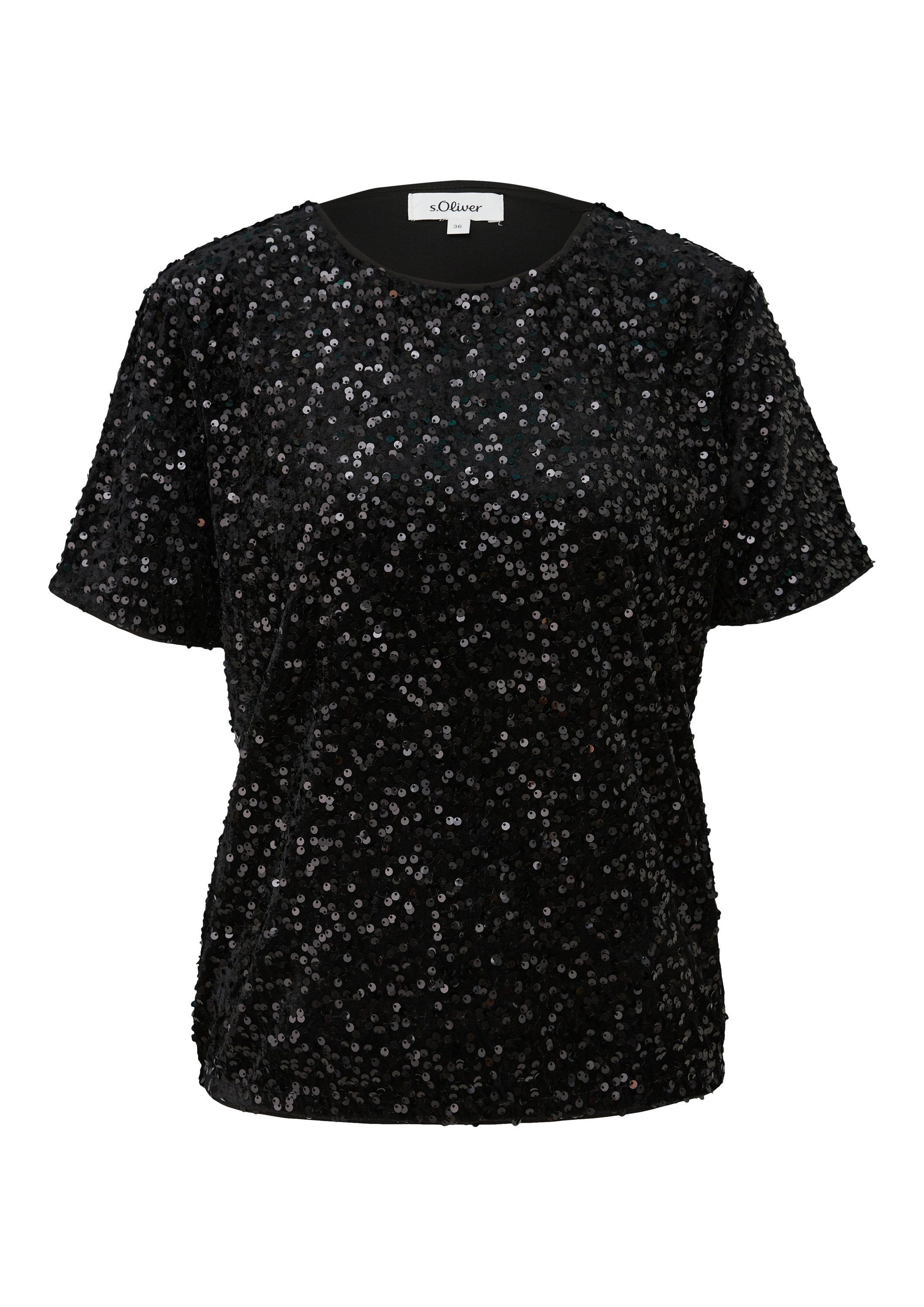 s.Oliver Kurzarmshirt T-Shirt Samtshirt mit Pailletten günstig online kaufen