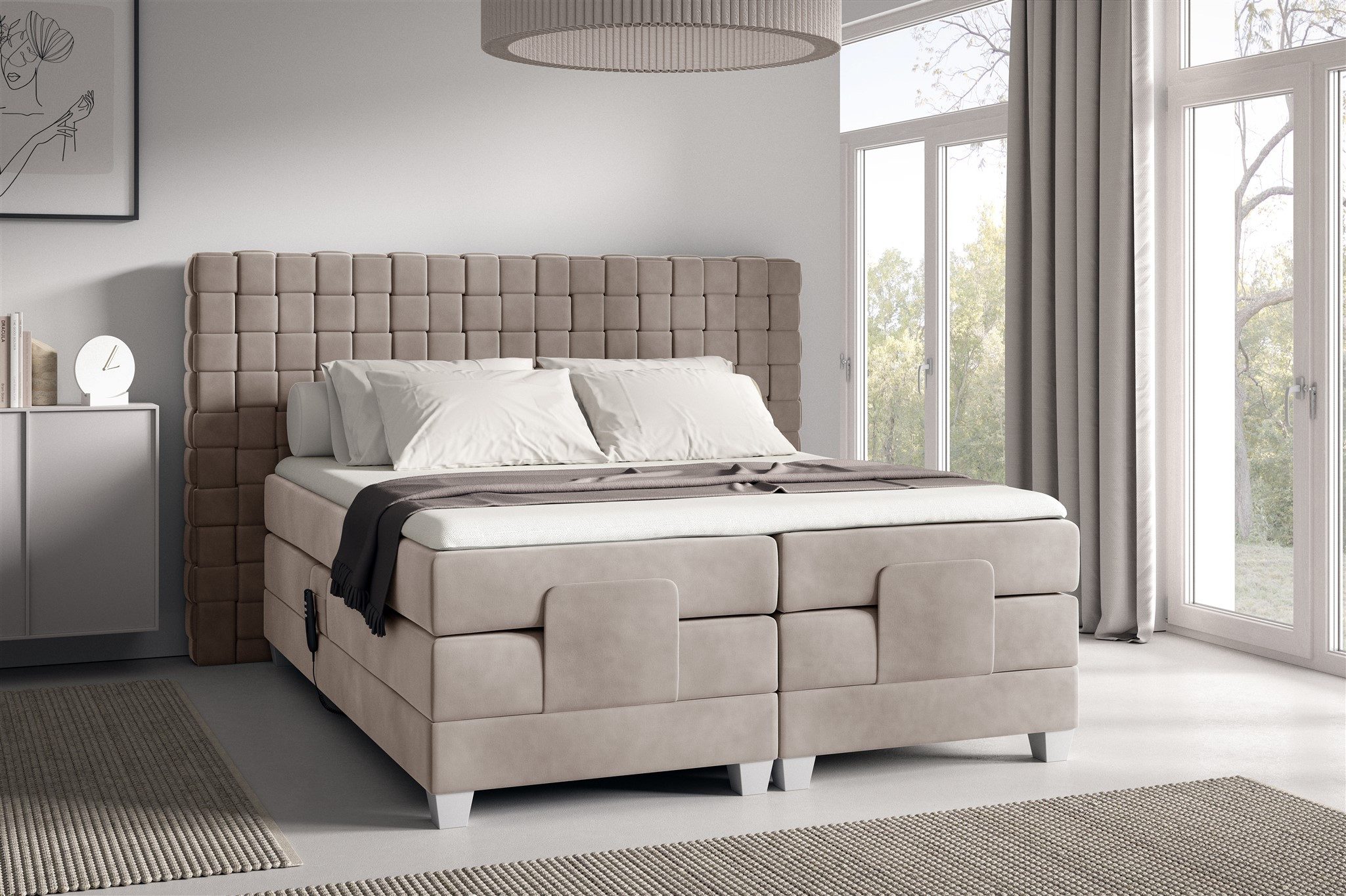 Fun Möbel Boxspringbett Schlafzimmerbett VIDAL Elektrisch in Stoff Fresh (inkl. Topper), Matratzen elektrisch verstellbar