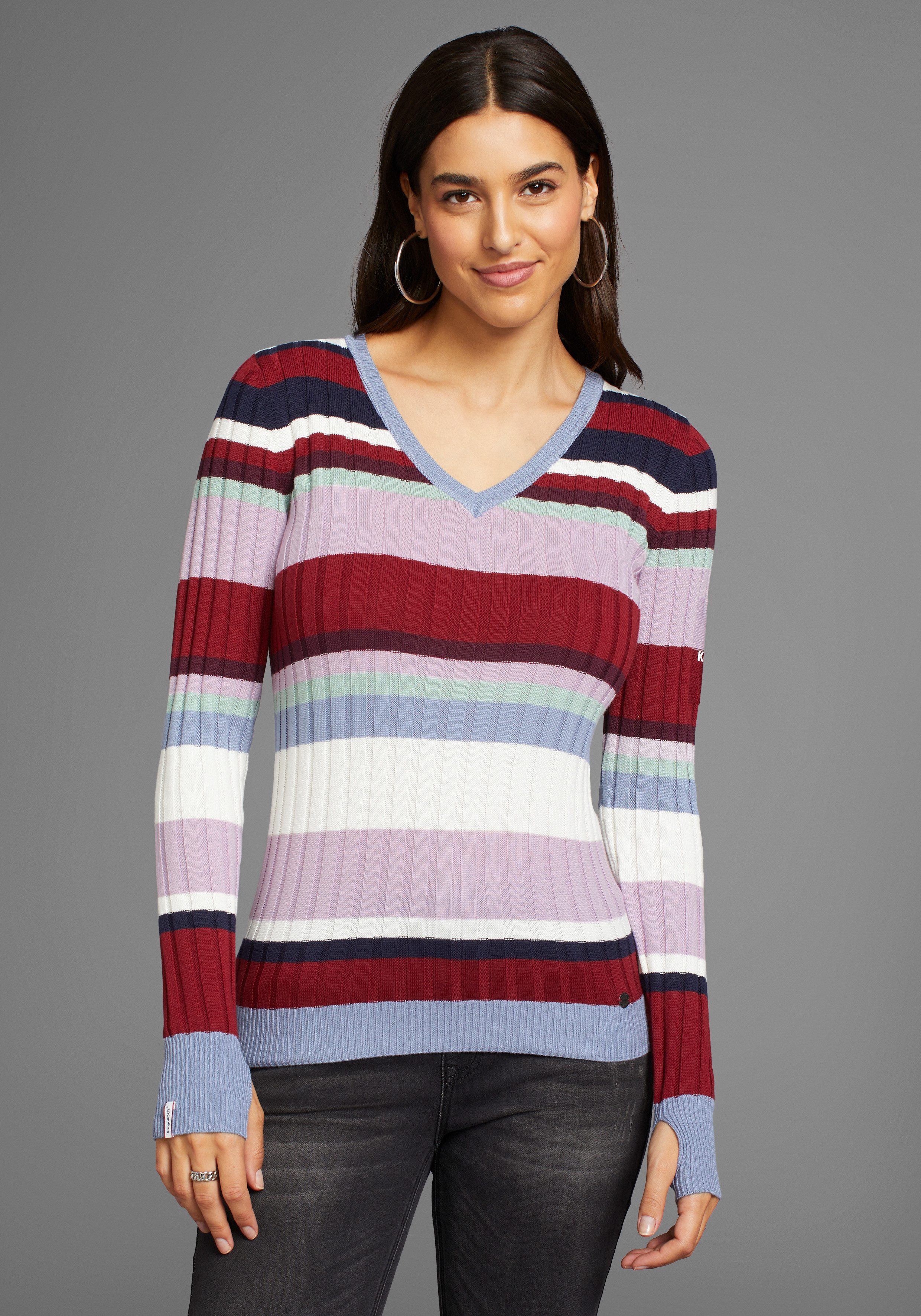 KangaROOS V-Ausschnitt-Pullover mit modernen Streifen