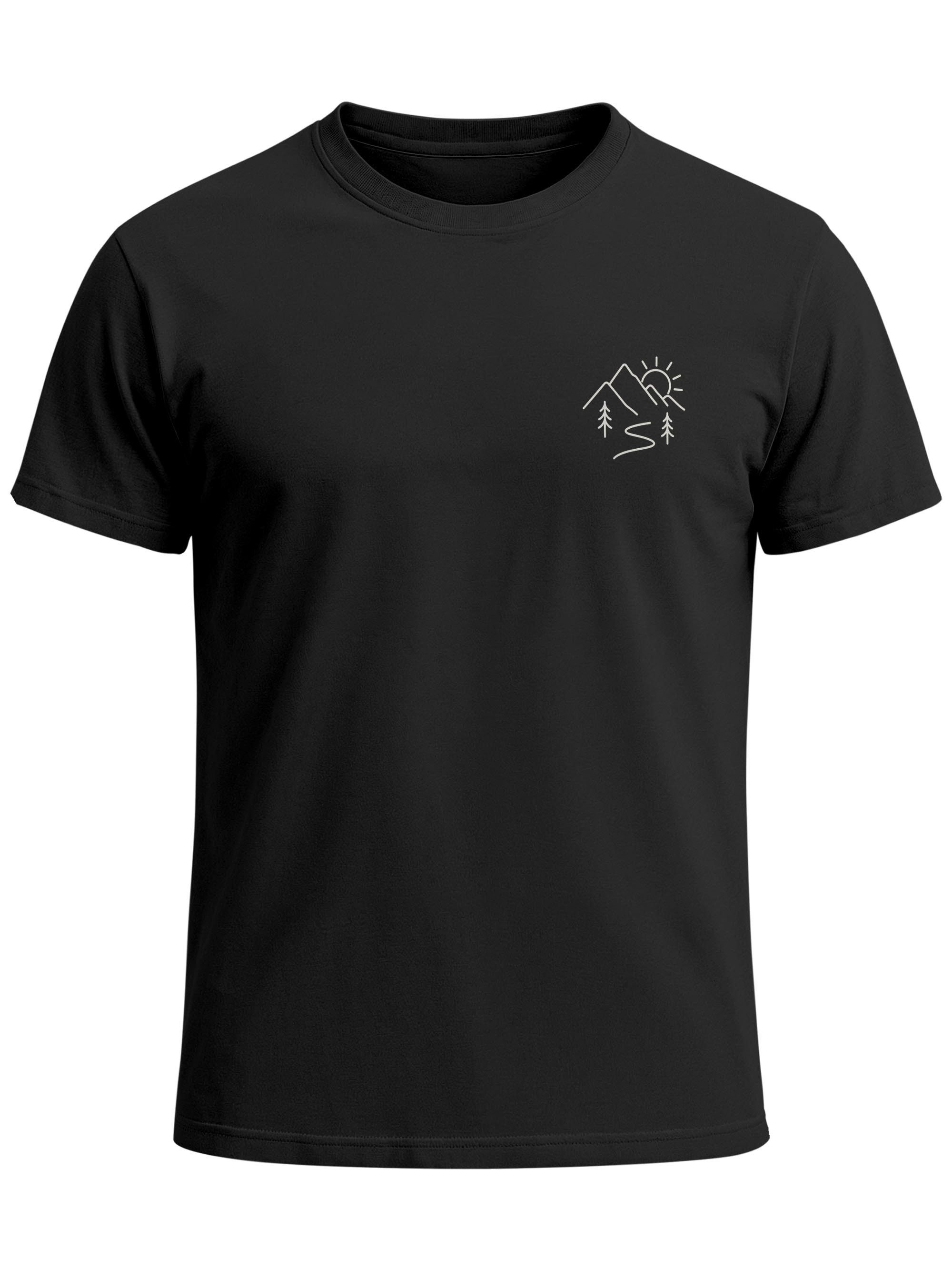 Neverless Print-Shirt Herren T-Shirt Frontprint - Berg Linie - Baumwollshirt Männer Fashion mit Print