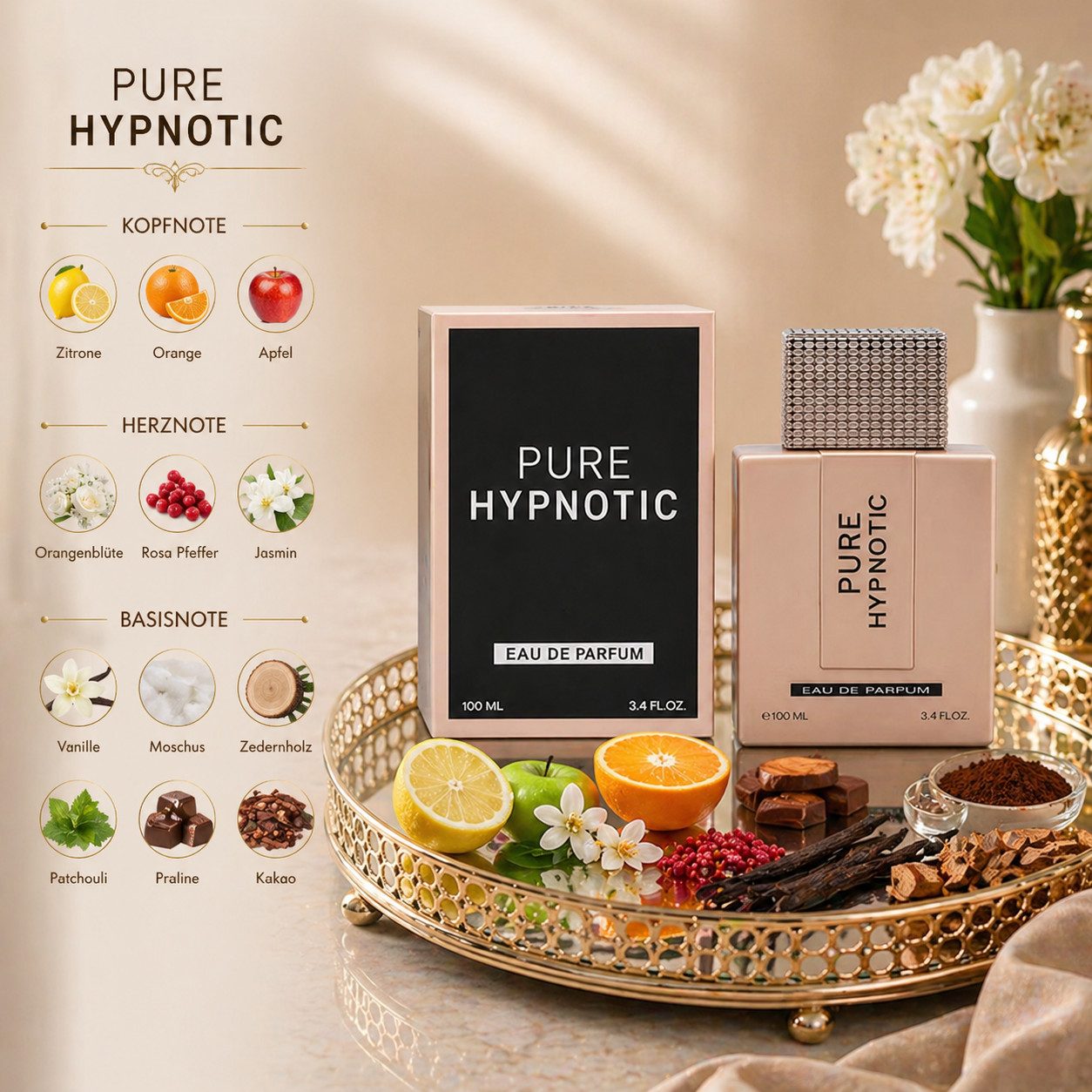 Fine Perfumery London Eau de Parfum Pure Hypnotic für Damen Fruchtig Süß 100 ml, Hergestellt in England, Damenduft, Fruchtig