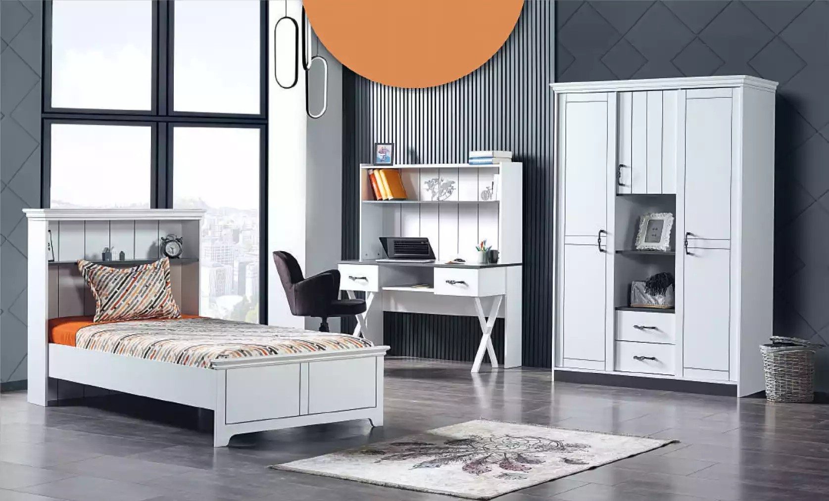Jugendzimmer-Set Hochwertiges Jugendzimmer-Set in Weiß mit Bett und Schreibtisch