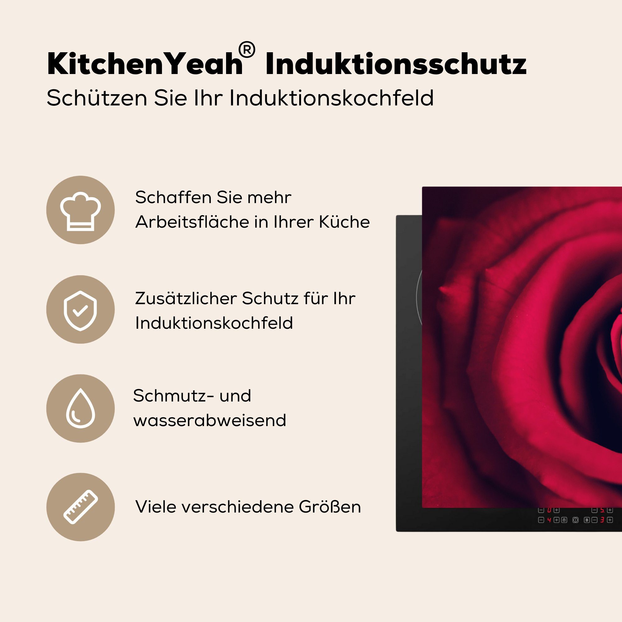 Ceranfeldabdeckung Rosen Blumen, tlg), Induktionskochfeld - Herdblende-/Abdeckplatte (1 Schutz 81x52 cm, MuchoWow Vinyl, - Rot für die küche,