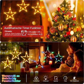 Elegear LED-Lichterkette 60/120cm LED Lichtervorhang Warmweiß & bunt mit Timer/Memory-Funktion, 30-flammig, LED Fensterbilder für Innen/Außen/Fenster Weihanchten Deko mit Haken