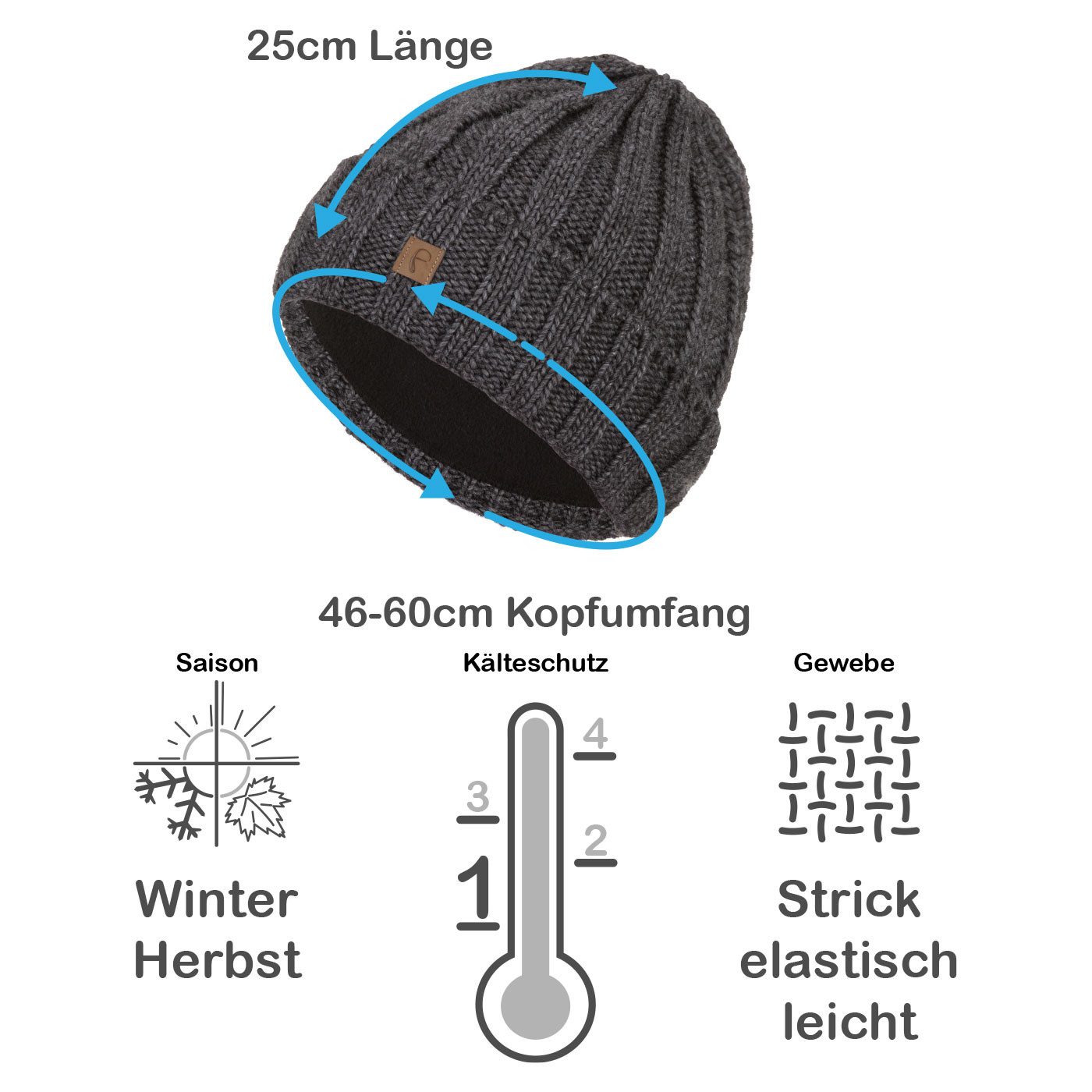 Faera Strickmütze (1-St) Wintermütze gefüttert Grobstrick Fleecefutter Beanie Herren Damen