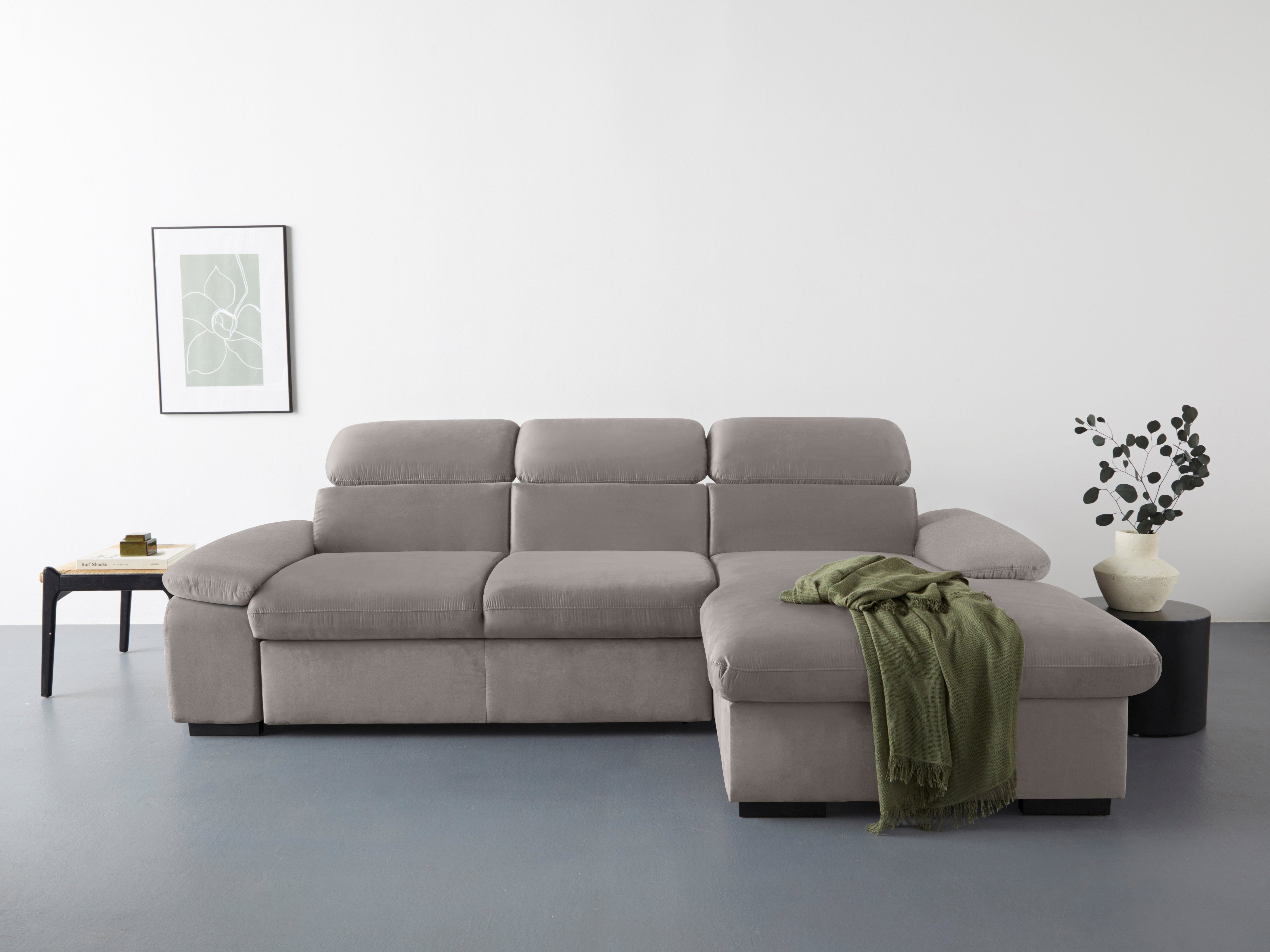 COTTA Ecksofa Lola L-Form mit Kopfteilfunktion & Hocker, Set, wahlweise mit Bettfunktion, Bettkasten & Armteilverstellung