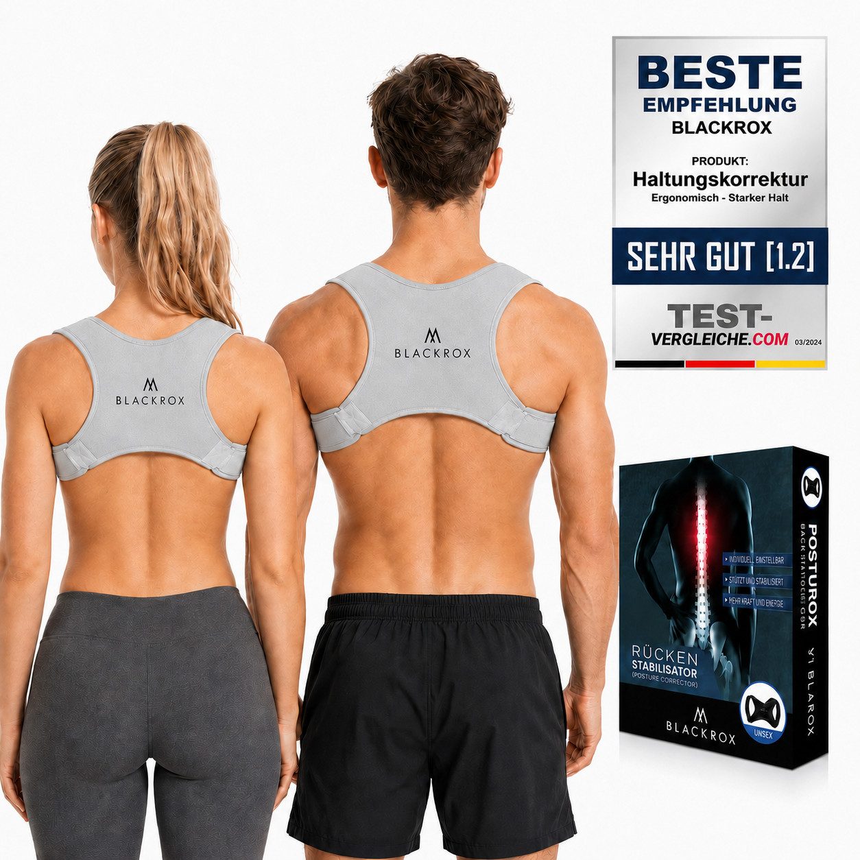 BLACKROX Rückenstabilisator [Vergleichssieger 2026] [Damen & Herren] [Rückenstütze] (Einzelprodukt, Einteilig), Schmerzlindernd, hautfreundlich, stabilisierend, ergonomisch