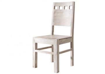 Massivmoebel24 Holzstuhl NATURE WHITE (Moderner, massiver Stuhl mit dekorativen Aussparungen in der Lehne, im 2er Set, natur getüncht 45x45x100 Akazie montiert), Echtholz, Modern