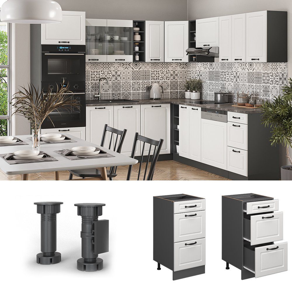 Vicco Unterschrank R-Line Weiß Landhaus/Anthrazit 40cm mit Schubladen ohne Arbeitsplatte (1-St)