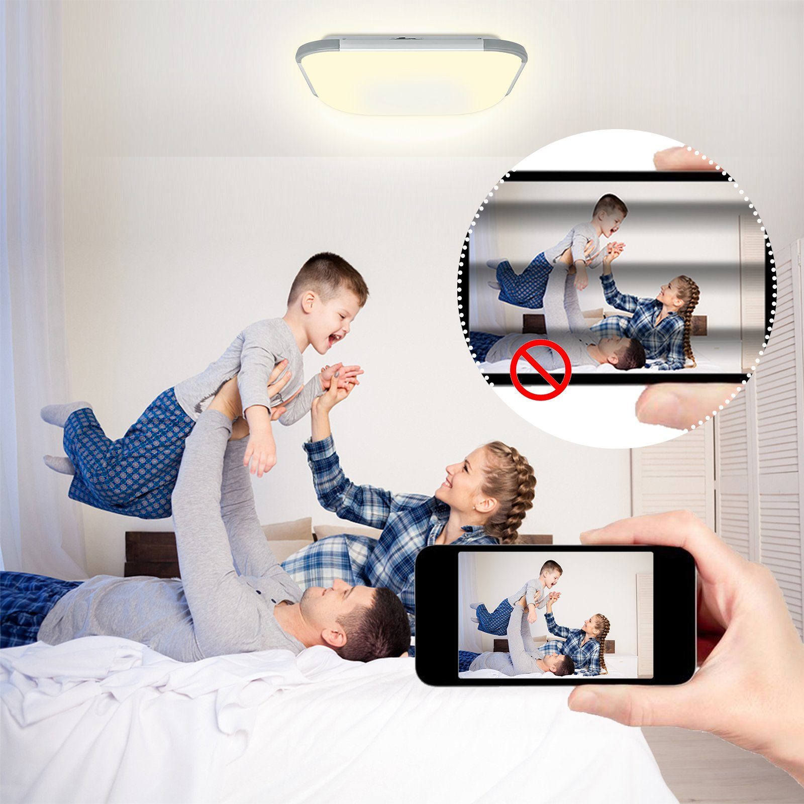 Modern LED Lampe Schutzart für AUFUN Wohnzimmer, Dimmbar/RGB/Kaltweiß/Warmweiß Deckenleuchte Büro, IP44 Küche, 48W, 24W/48W/64W/128W, Flur,