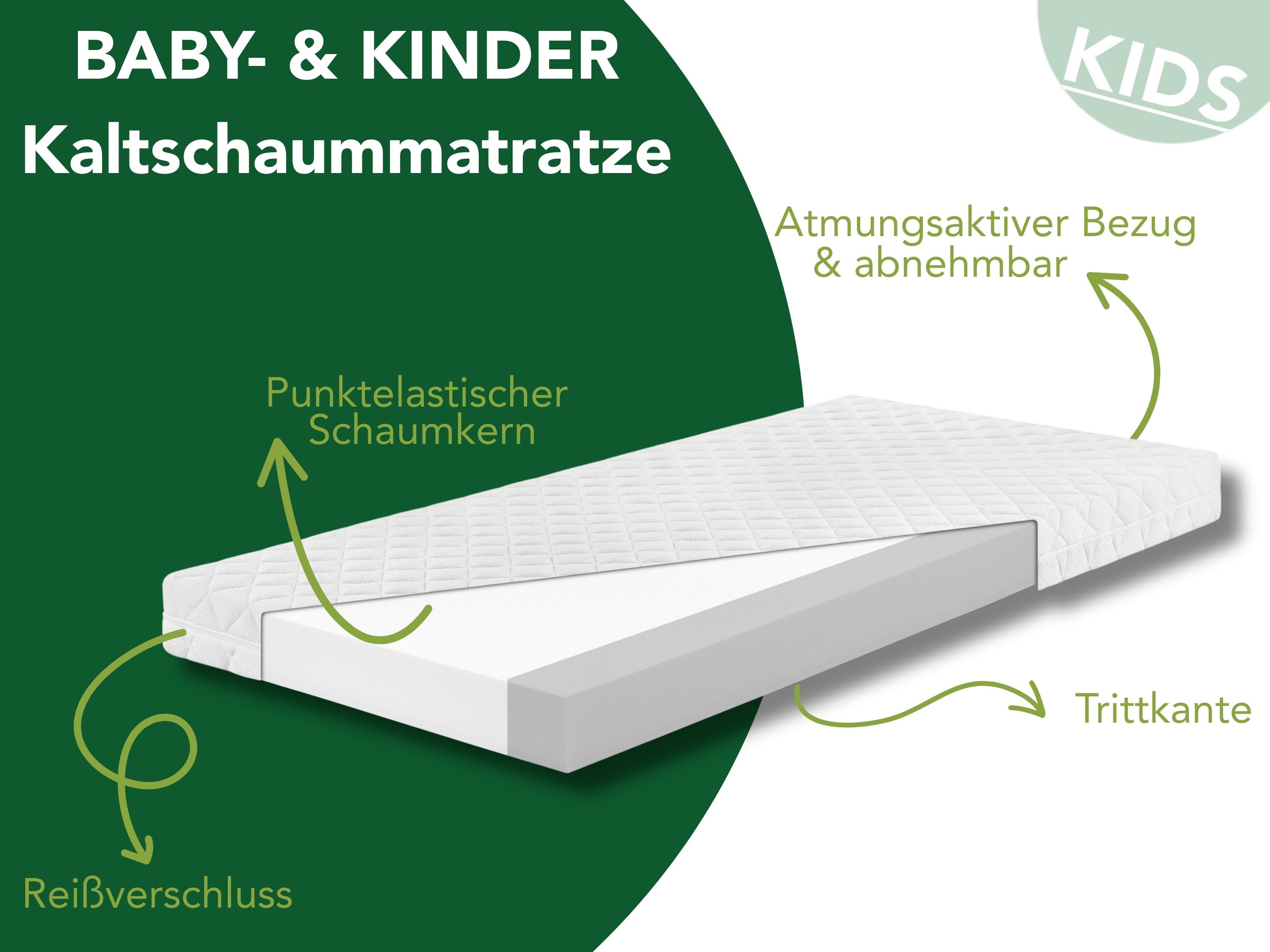 Kindermatratze Babymatratze, Jugendmatratze, atmungsaktiv & waschbarer Bezug, Dreamstar, 9 cm hoch, ohne Spannbettlaken (60x120, 70x140, 80x160, 90x200, 120x200, 140x200)