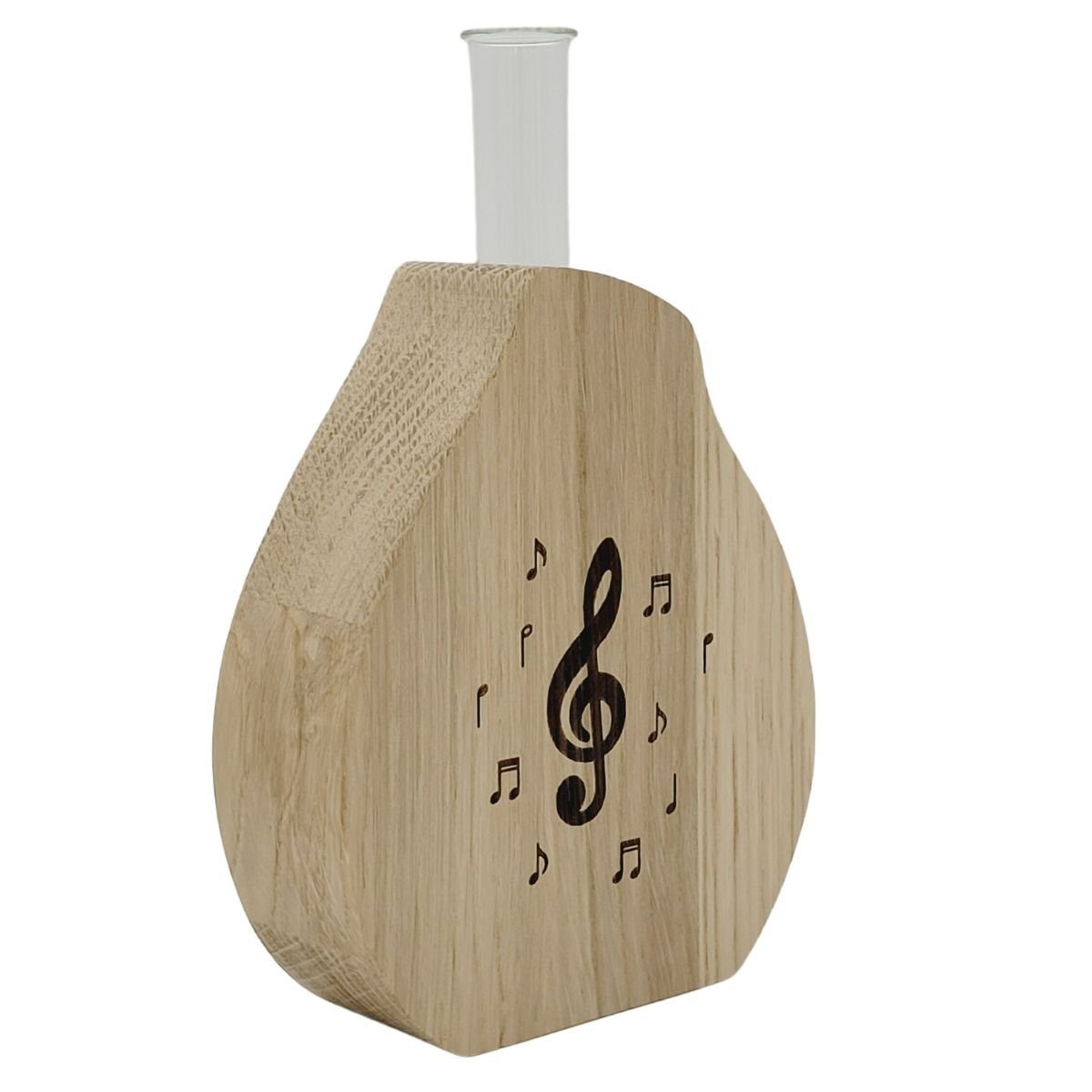holzpost GmbH Dekovase, Edle Vase aus Holz inkl. Glaszylinder mit Violinschlüssel und Noten