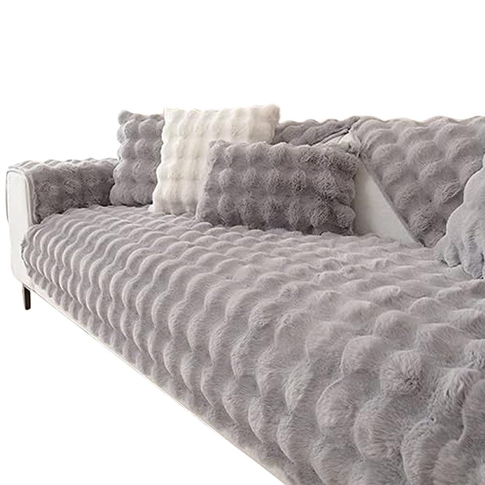 Coonoor Sofaschoner rutschfest Kaninchen Plüsch Sofabezug L Form 2/3/4 Sitzer, Sofa Überzug Ecksofa U Form, Superweiche SofaÜberwurf