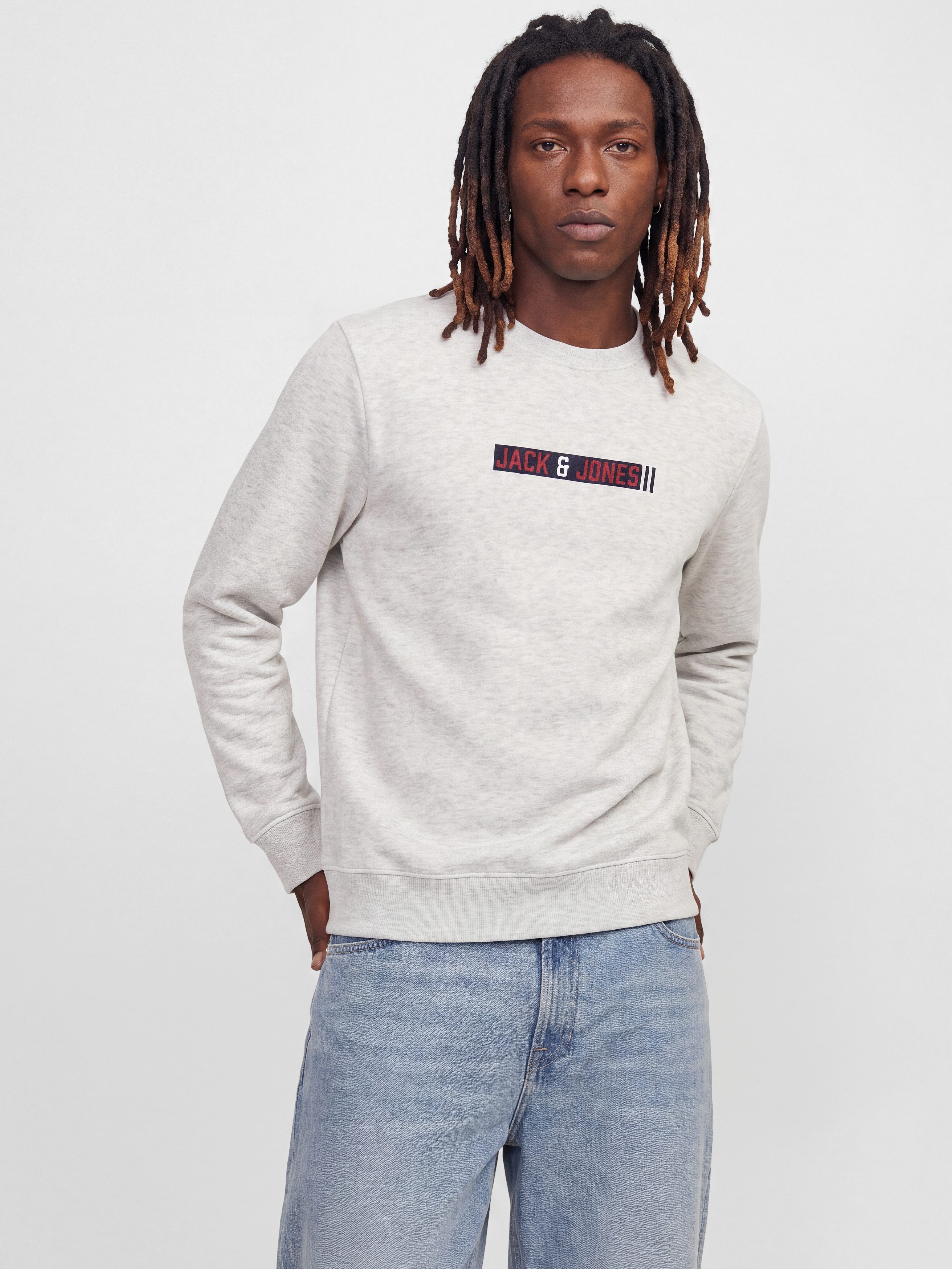 Jack & Jones Sweatshirt JJMUNK SWEAT CREW NECK Materialmix, normal geschnitten