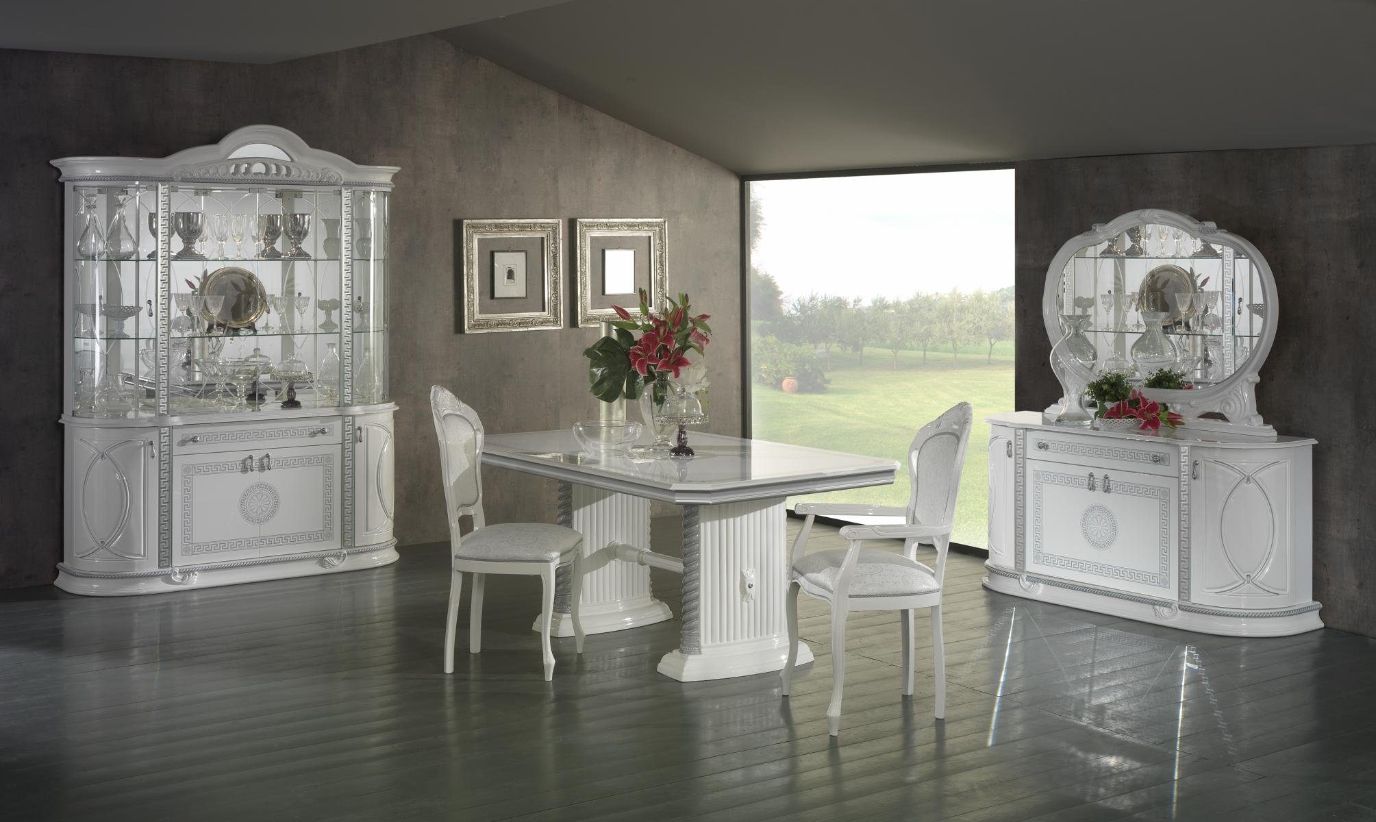 Silber Esszimmer Wohnzimmer Stuhl Holz Italy Weiß JVmoebel Made Stühle in Design Polster Stuhl,