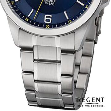Regent Quarzuhr Regent Herren Armbanduhr Analog, Herren Armbanduhr rund, extra groß (ca. 39mm), Metallarmband