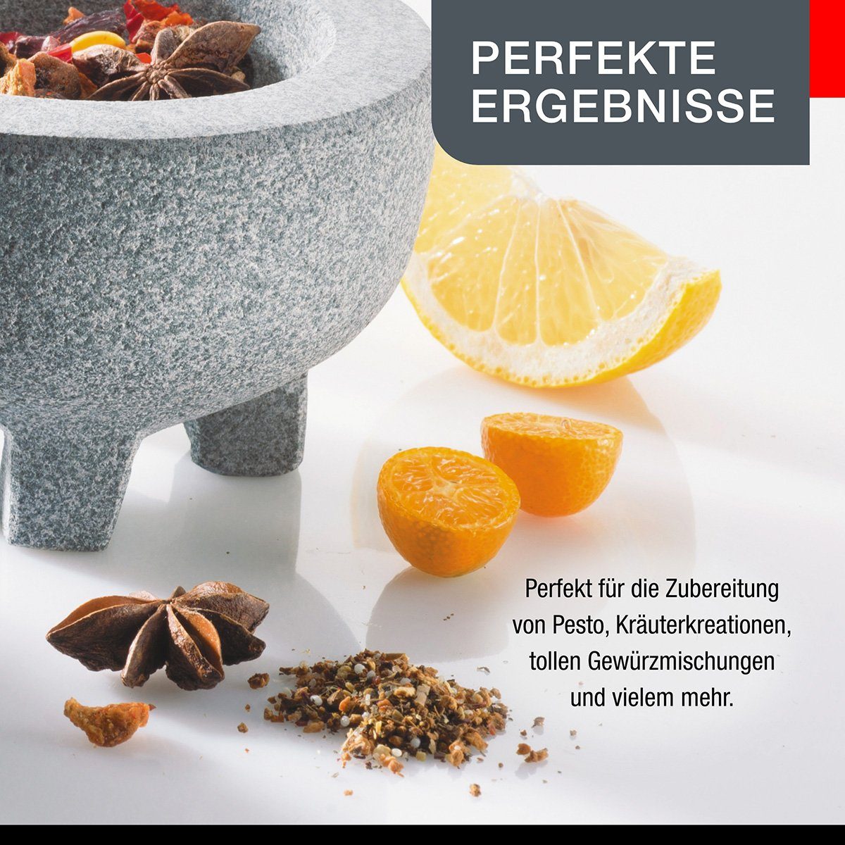 GEFU Mörser Granit Mörser CRUNCHY Set mit Stößel 10 Cm Granitm