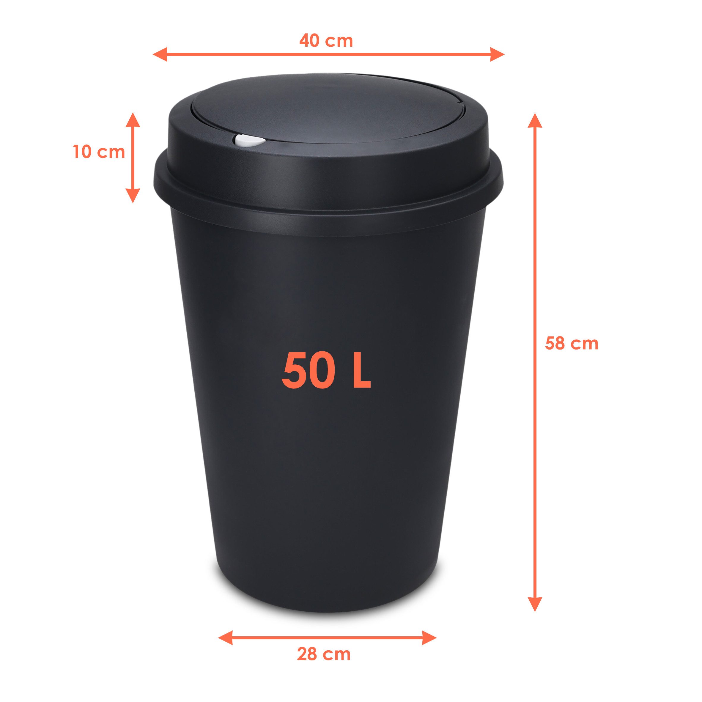 Spetebo Mülleimer XL Kunststoff Abfalleimer anthrazit mit Push Deckel - 50 L, Runder Mülleimer mit abnehmbaren Deckel