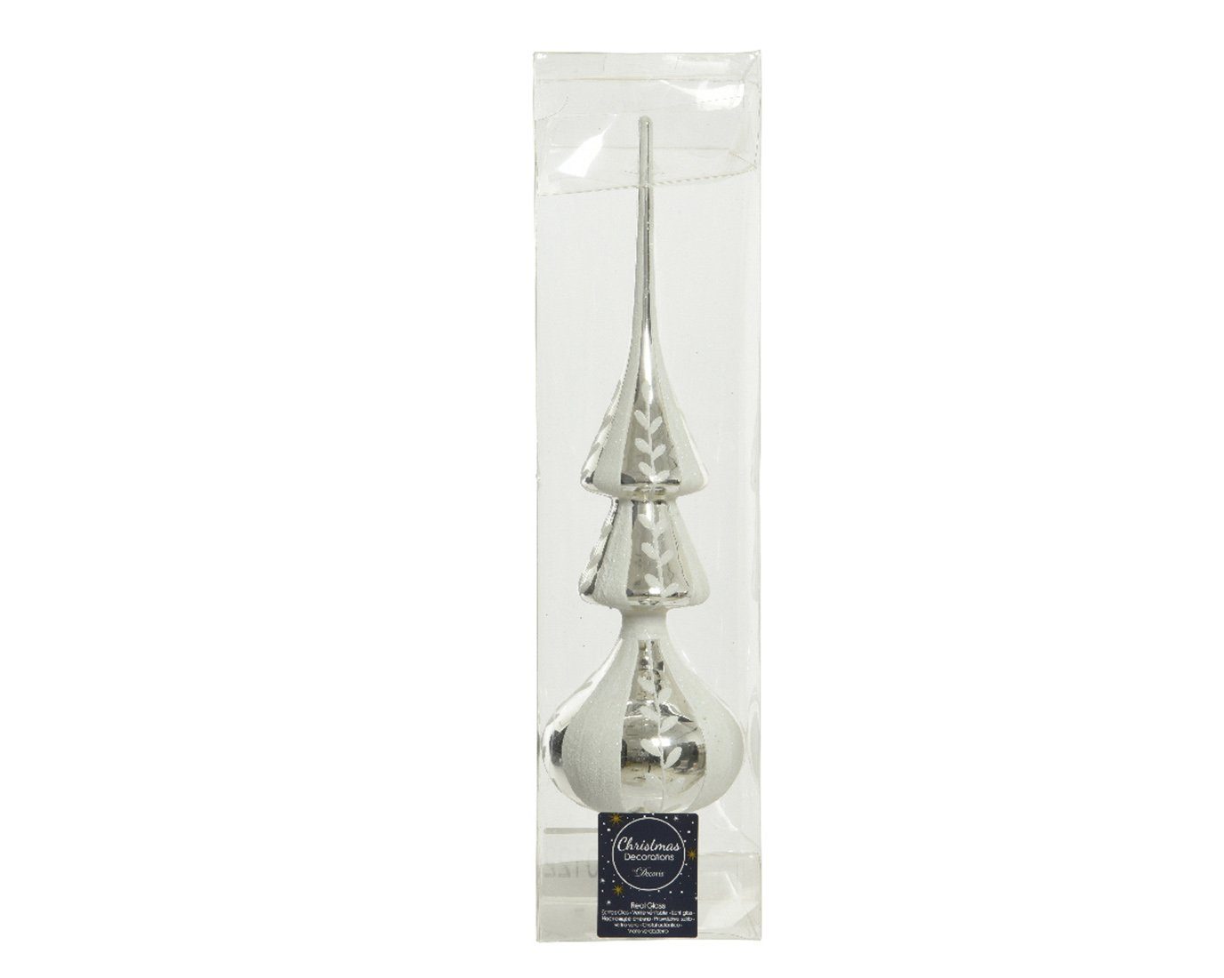Kaemingk Christbaumspitze, Christbaumspitze Glas Motiv Ranken mit Blätter 34cm weiß / silber
