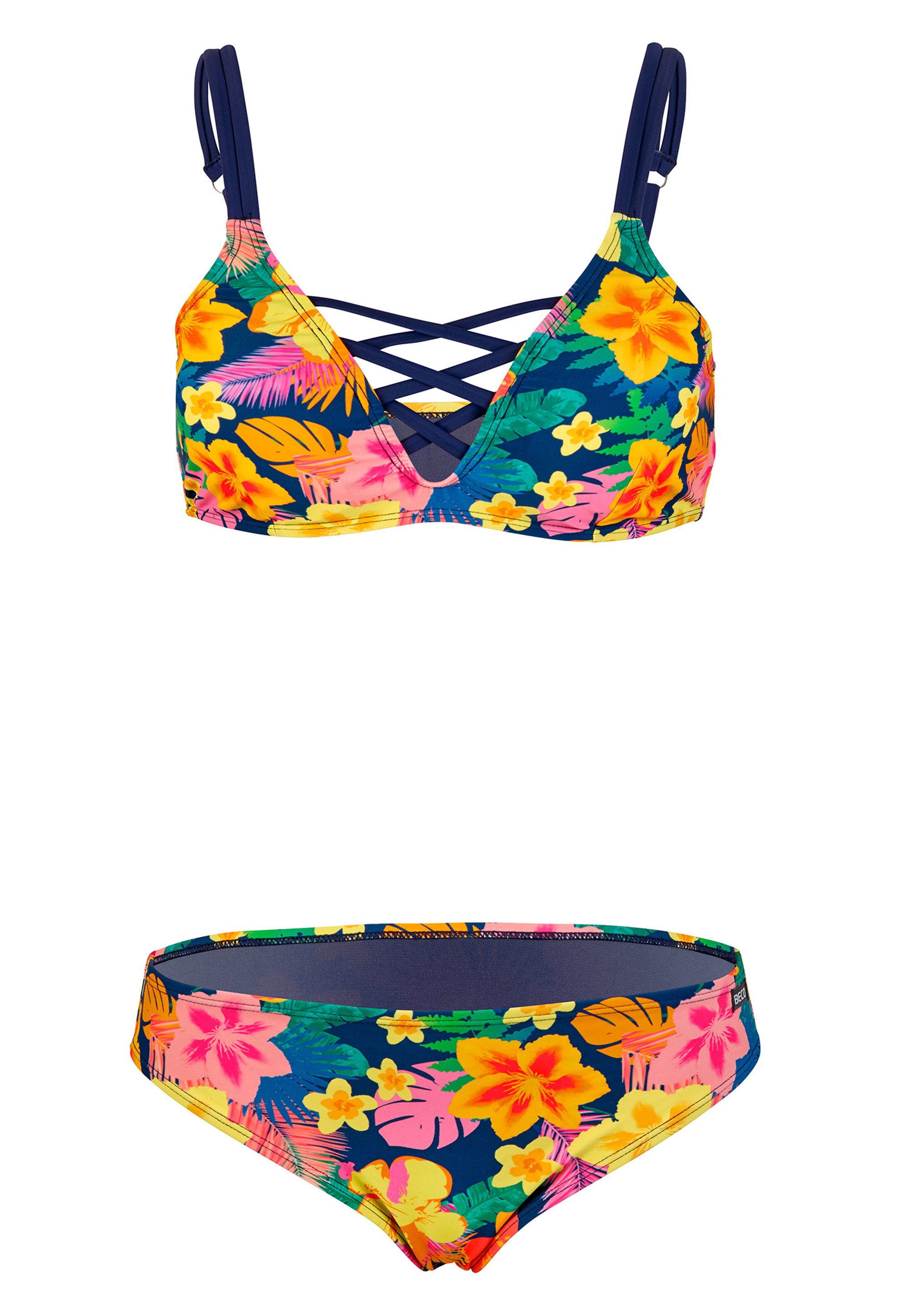 Beco Beermann Triangel-Bikini-Top Summer Flowers (2-St), mit Criss-Cross-Straps am Dekolleté