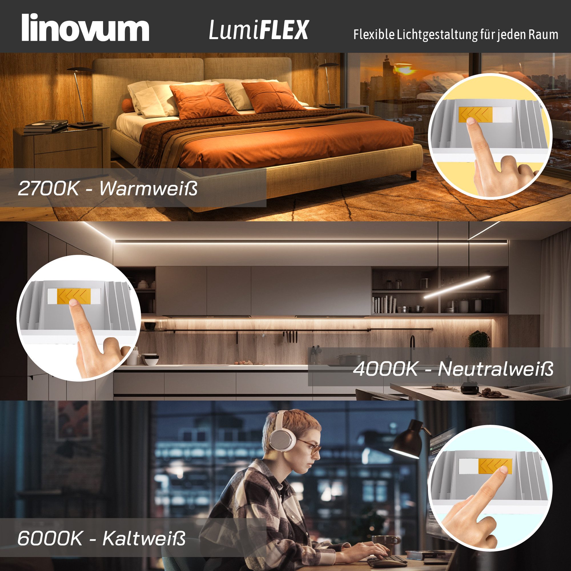 linovum LED Außen-Deckenleuchte CERBUS Einbauspot Bad IP65 einstellbare Lichtfarben warm neutral kalt, Neutralweiß, Warmweiß, Tageslichtweiß – Bild 5 von 5
