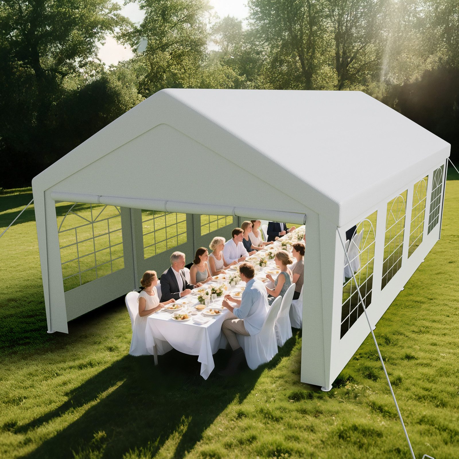 Ferghana Pavillon 4x8m Partyzelt,Carport Zeltgarage,Garagenzelt,Wasserdichtes UV, mit 4 Seitenteilen, 200g/m² PE-Dach, verzinkt, abnehmbare Seitenwände
