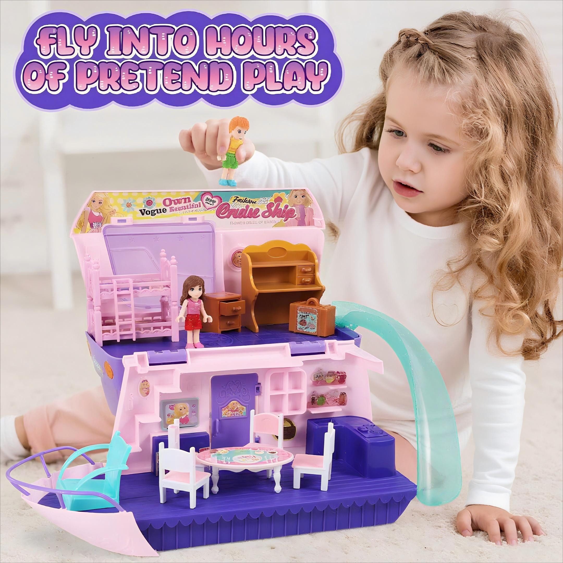 POPOLIC Spielzeug-Schiff Kreuzfahrtschiff-Figurenspielset, Rosa Kreuzfahrtschiffmodell, (1-tlg., Rollenspielabenteuer für Mädchen), Geschenke für Kinder ab 3 Jahren