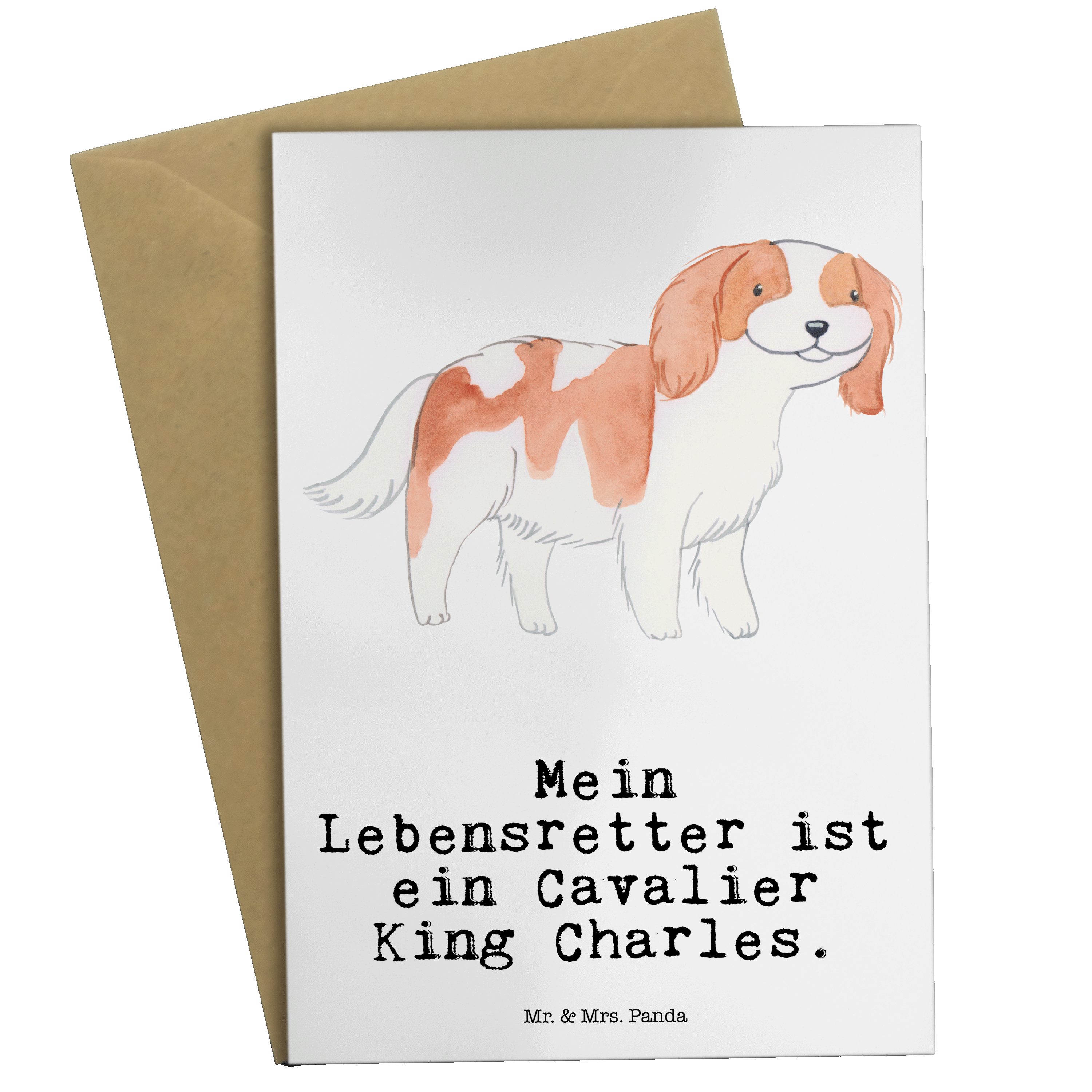 Charles Weiß Mrs. King Lebensretter & - Spaniel Grußkarte Mr. Einladu Geschenk, - Cavalier Panda