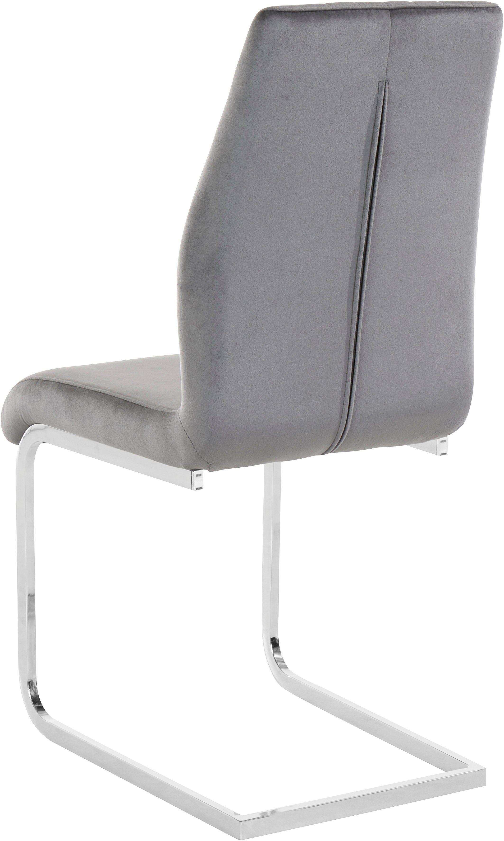 (2 Esszimmerstuhl in | Veloursstoff Rücken, Sitzhöhe 50cm Nähten Sitz Leonique vertikale Mikael und am St), grau grau/chrom mit