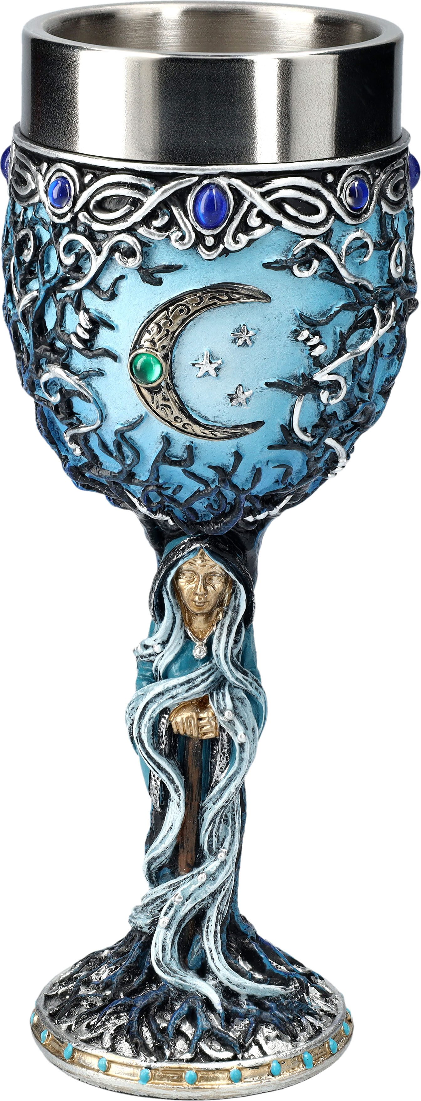 Figuren Shop GmbH Becher Kelch Wicca - Dreifach-Mondgöttin Altes Weib - Nemesis Now Mythologie, Kunststein (Polyresin), Edelstahl