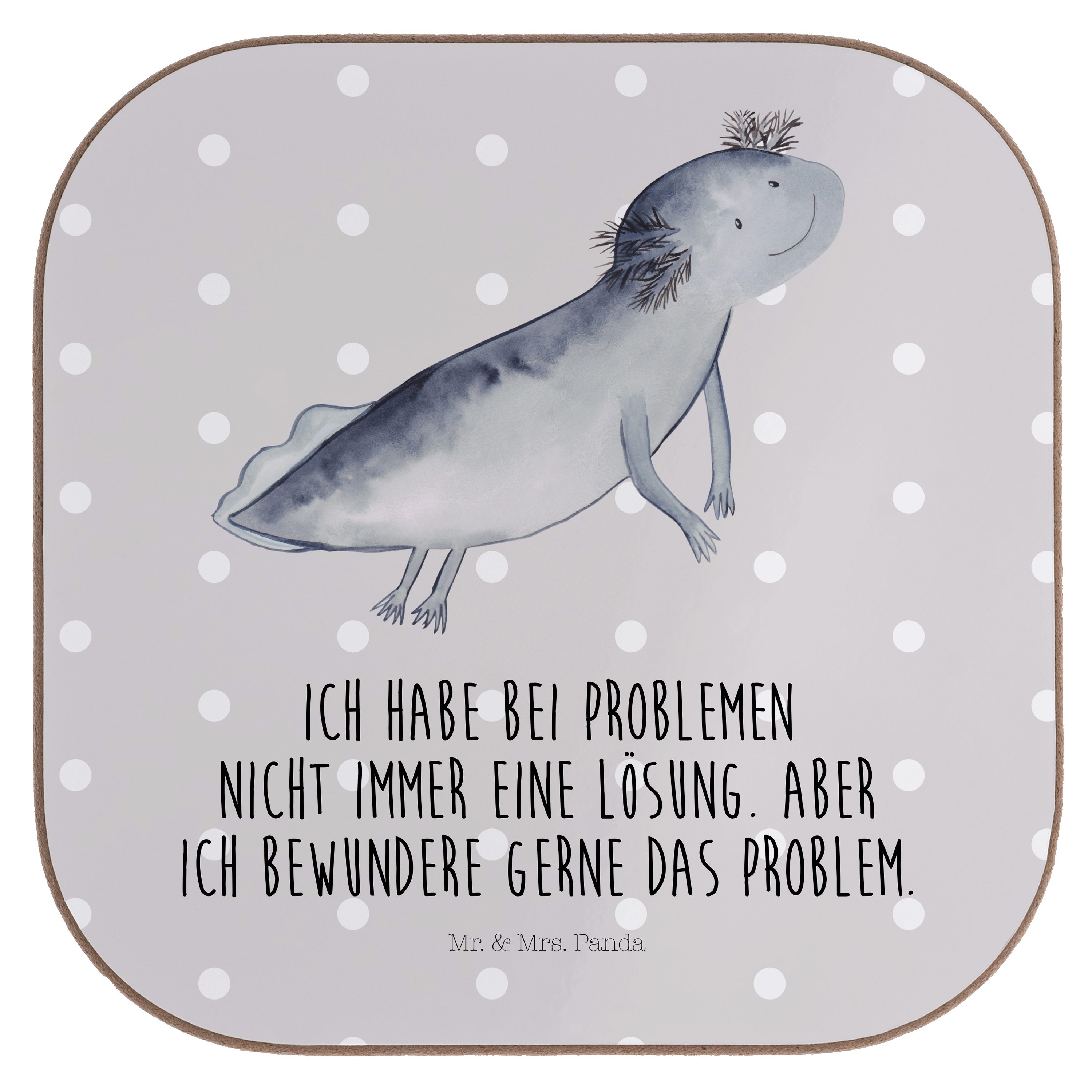 Mr. & Mrs. Panda Getränkeuntersetzer Axolotl schwimmt - Grau Pastell - Geschenk, Motivation, glücklich, Pr, 1-tlg.