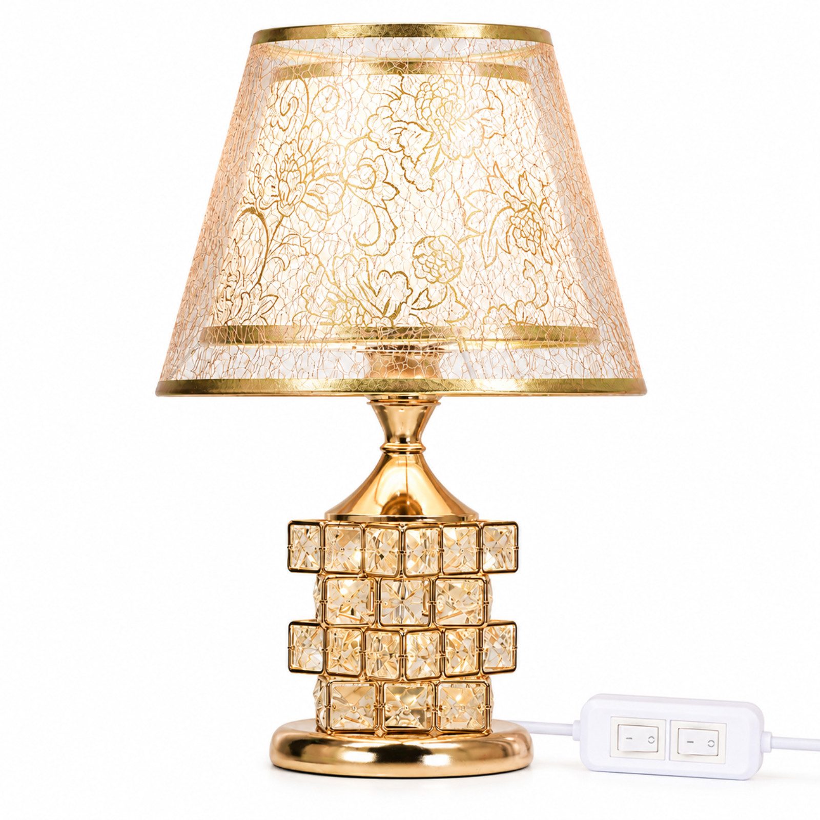 Fyrove LED Nachttischlampe Kristall Tischlampe Gold inkl. 5W LED E27,Weihnachts, Nachttischlampe im europäischen Stil für Schlafzimmer & Wohnzimmer, Dekolampe, Stimmungslicht, Geburtstagsgeschenk