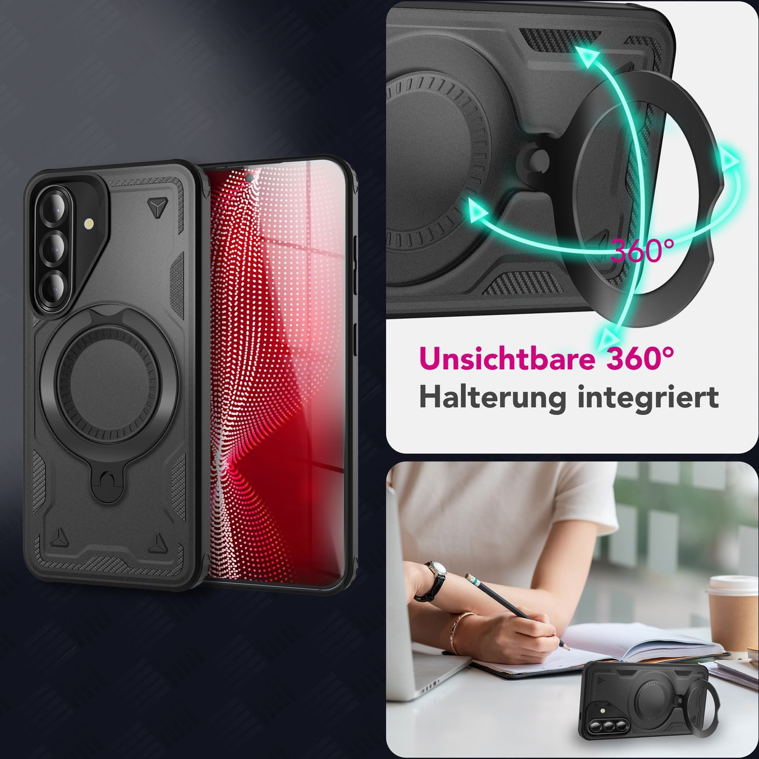 Nalia Smartphone-Hülle Samsung Galaxy A56 17 cm (6,7 Zoll), Military Cover / MagSafe / 360° Dreh Ring / Aufsteller / Outdoor Hülle – Bild 4 von 5