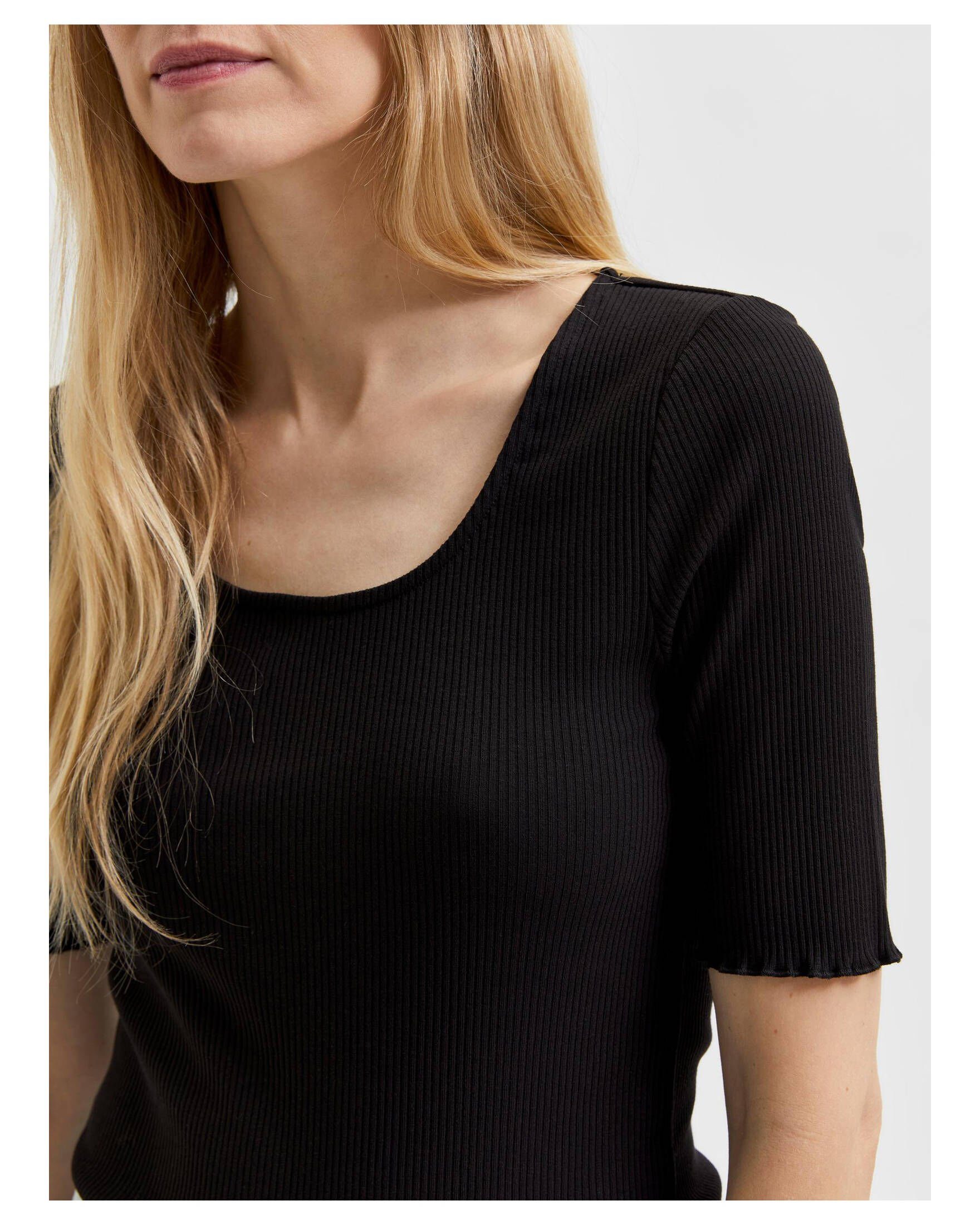 T-Shirt (15) FEMME Damen ANNA (1-tlg) SELECTED schwarz T-Shirt