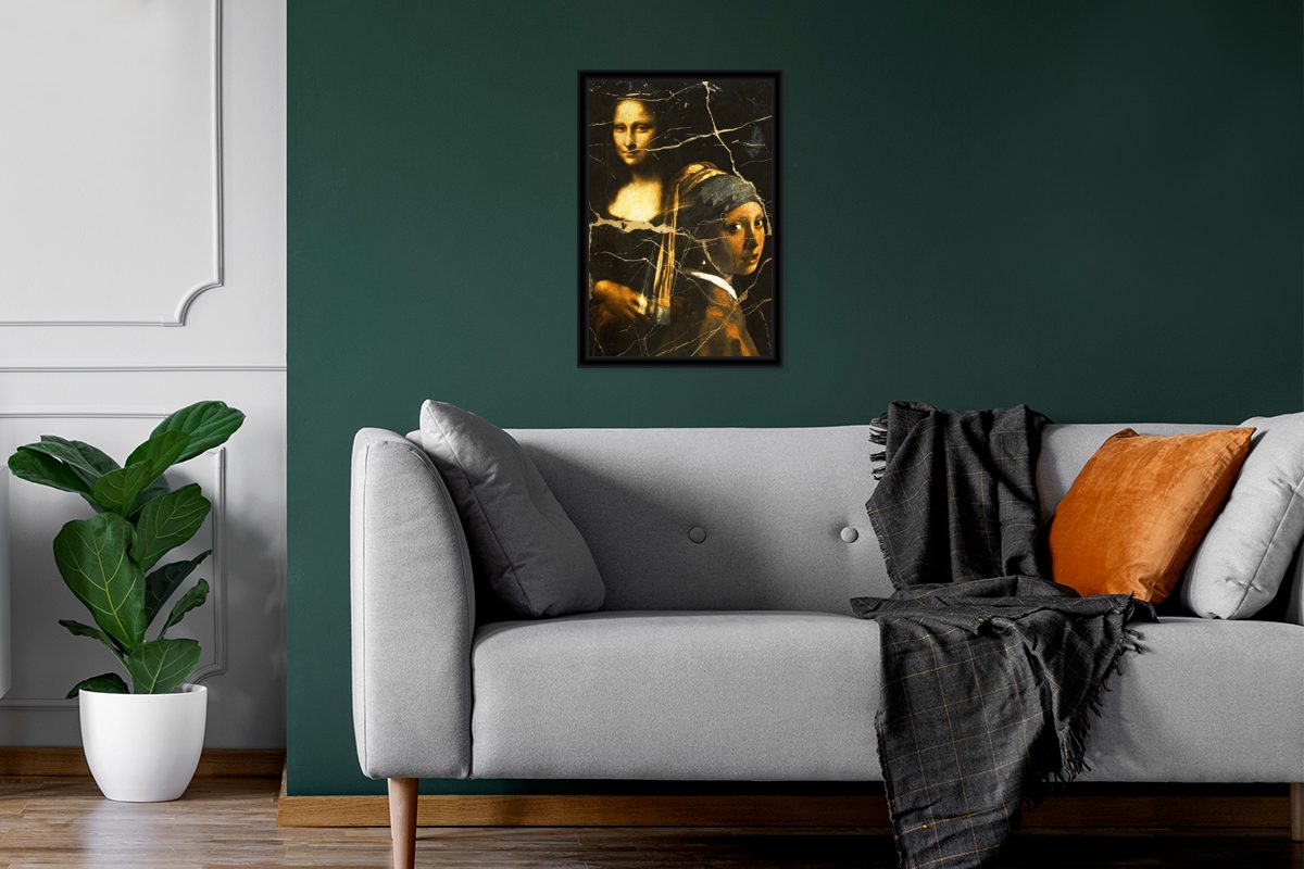 Poster Wanddeko, MuchoWow Poster, mit Gerahmtes Gold, Mädchen (1 - einem Bilderrahmen Bilder, Schwarzem Perlenohrring Wandposter, - Lisa St), Mona