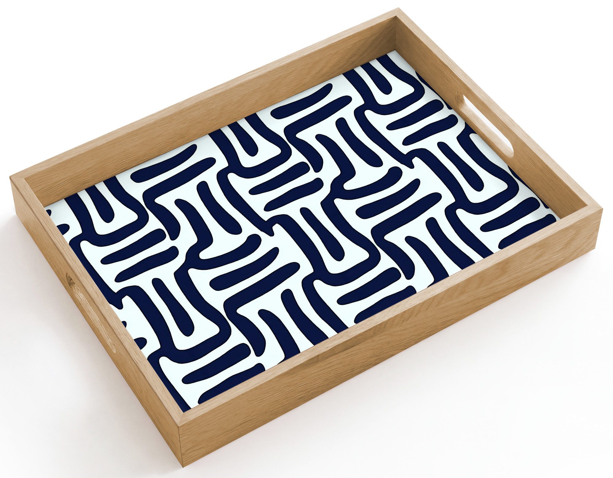 OnlyWow Tablett Rechteckig mit Henkel Abstrakt - Modern - Blau, Eichenholz, (1-tlg), Siervierplatte, Tray, Frühstücksbrett