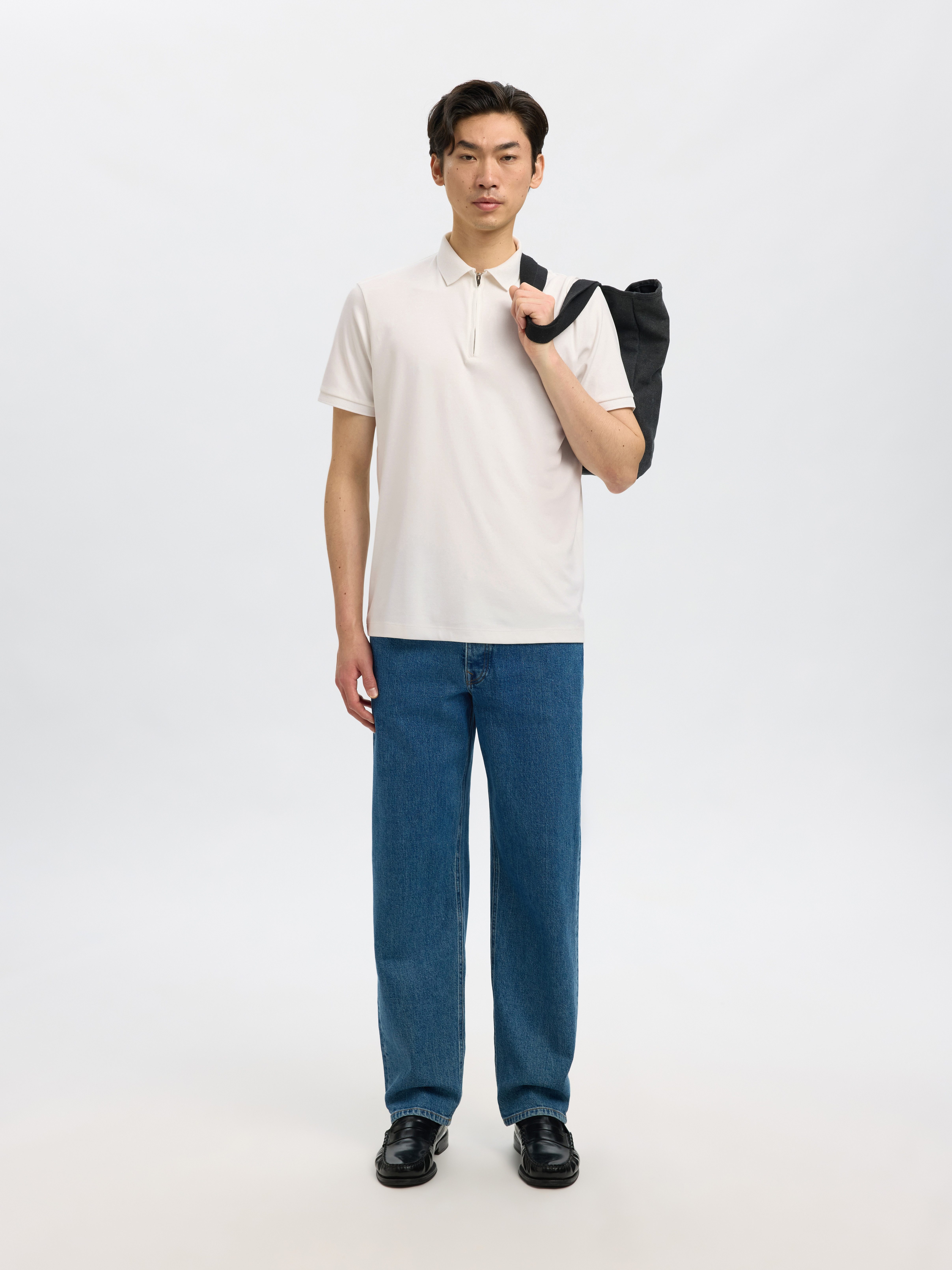 Selected Poloshirt SLHFAVE ZIP SS POLO NOOS Baumwollmischung, regular fit