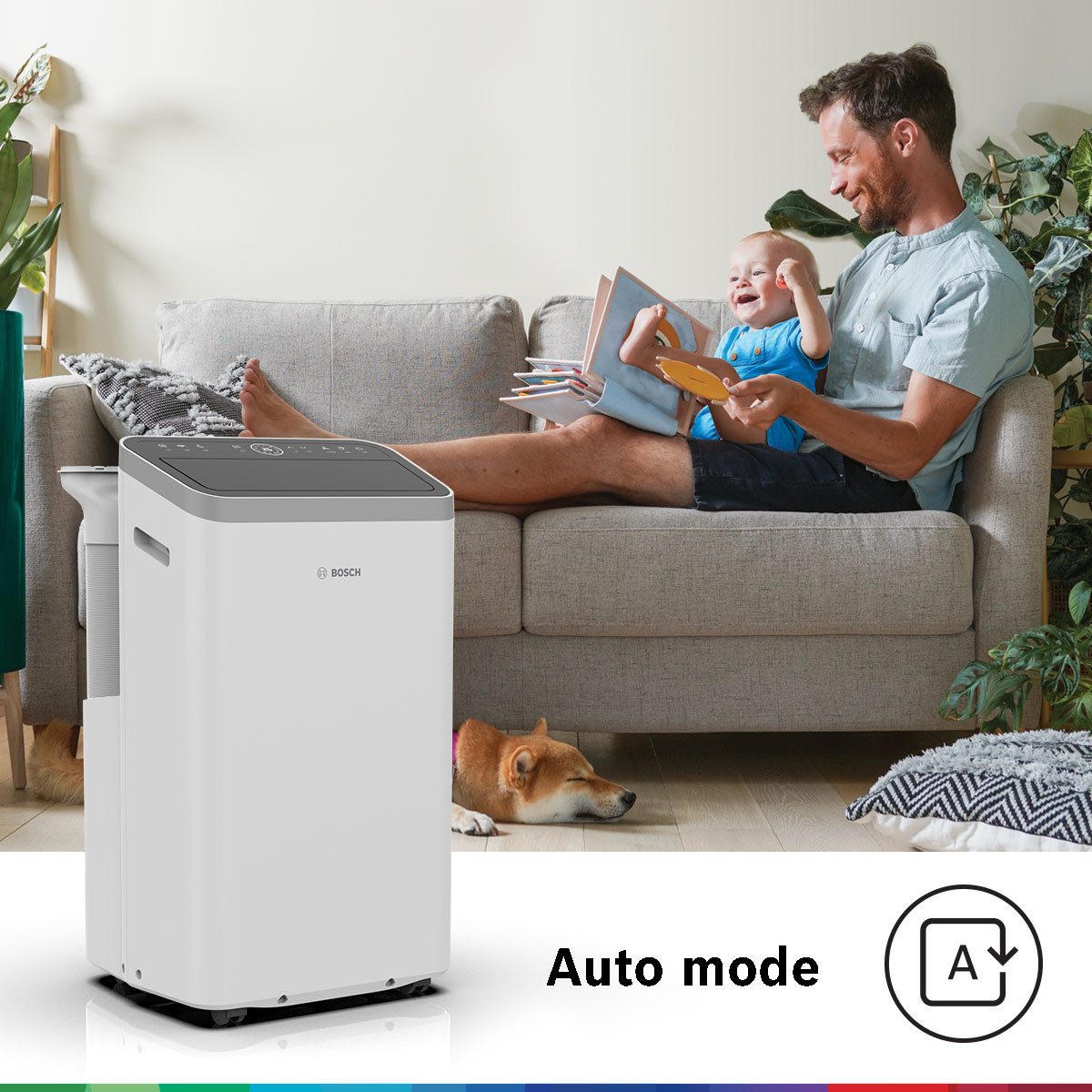 BOSCH 3-in-1-Klimagerät Cool 4000 - 3-in-1 Klimaanlage, Luftentfeuchter, Ventilator, Entfeuchtung bis zu 50 l/Tag, für Räume bis zu 35m²