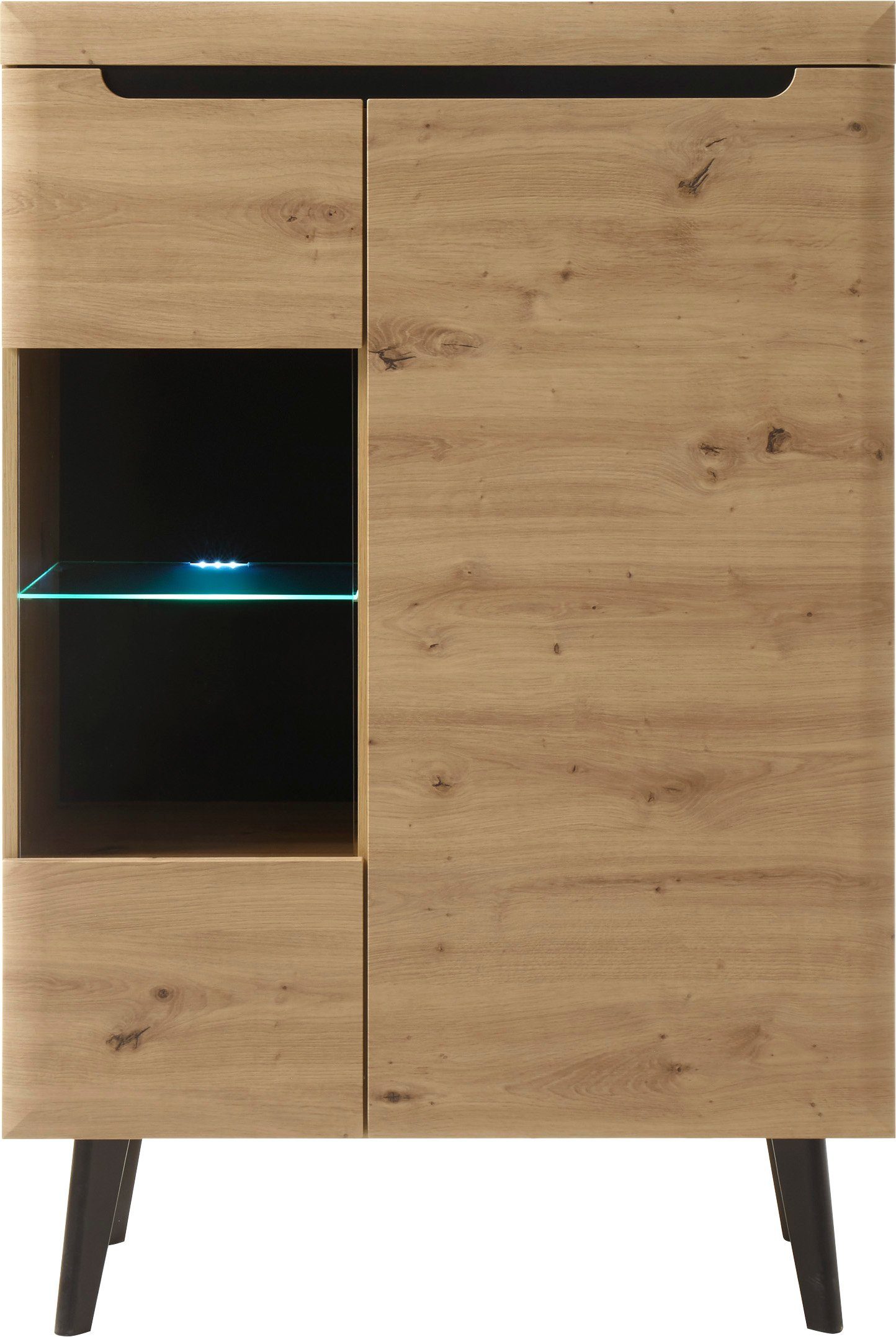 Home affaire Vitrine Torge, Hochschrank, Glasvitrine, Standvitrine, Vitrinenschrank (1-St) in drei verschiedenen Farben verfügbar, Glastür & -boden, 90 cm breit