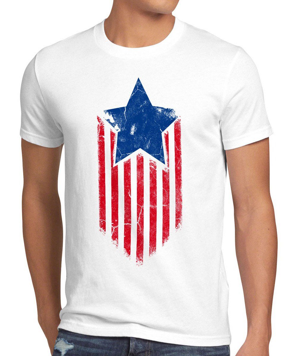 style3 Print-Shirt Herren T-Shirt USA Stars Stripes Amerika Held Flagge Superheld States captain us weiß