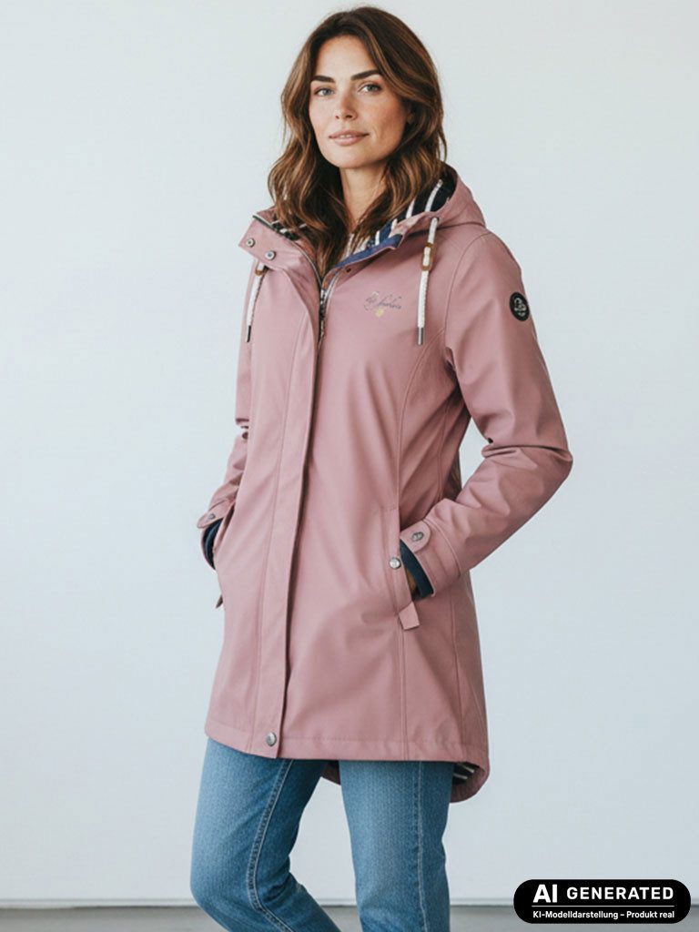 Dry Fashion Regenjacke Kiel Damen Regenmantel - Outdoor-Jacke Parka Wasserdicht & Winddicht Verschweißte Nähte, Kapuze verstellbar, abgedeckter Reißverschluss