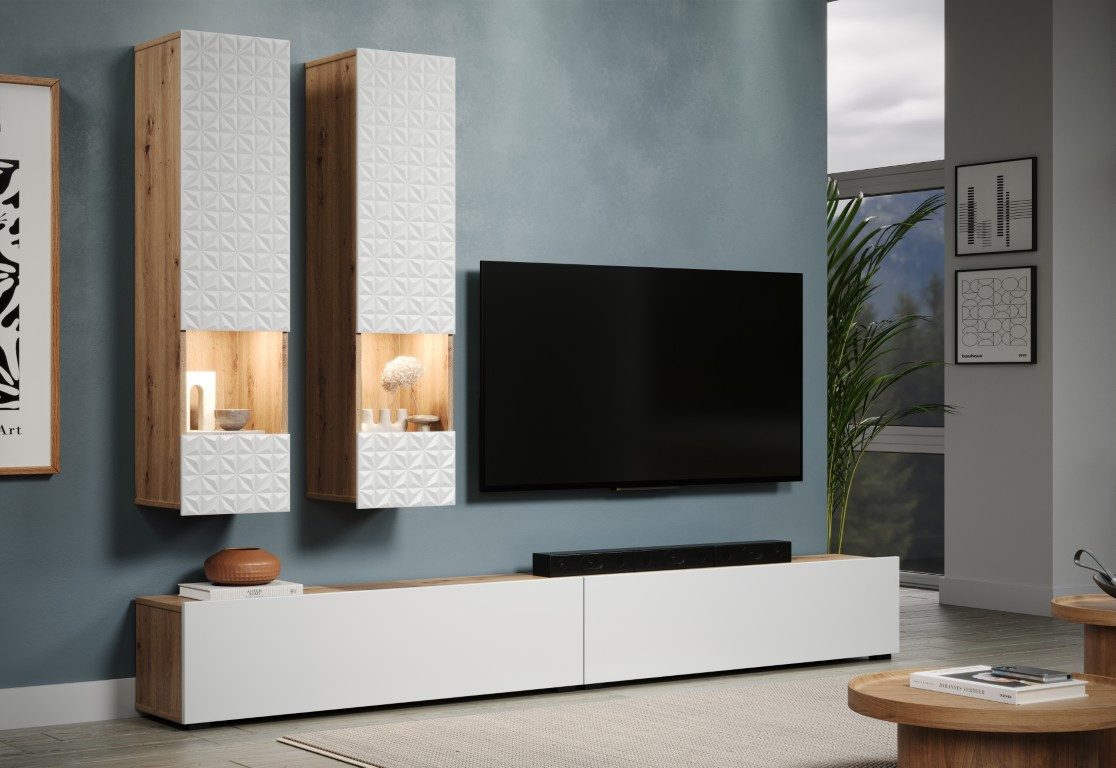 xonox.home Wohnwand Wohnkombination Rezzo, Artisan Eiche / weiß, 4-teilig, (4-St), modern