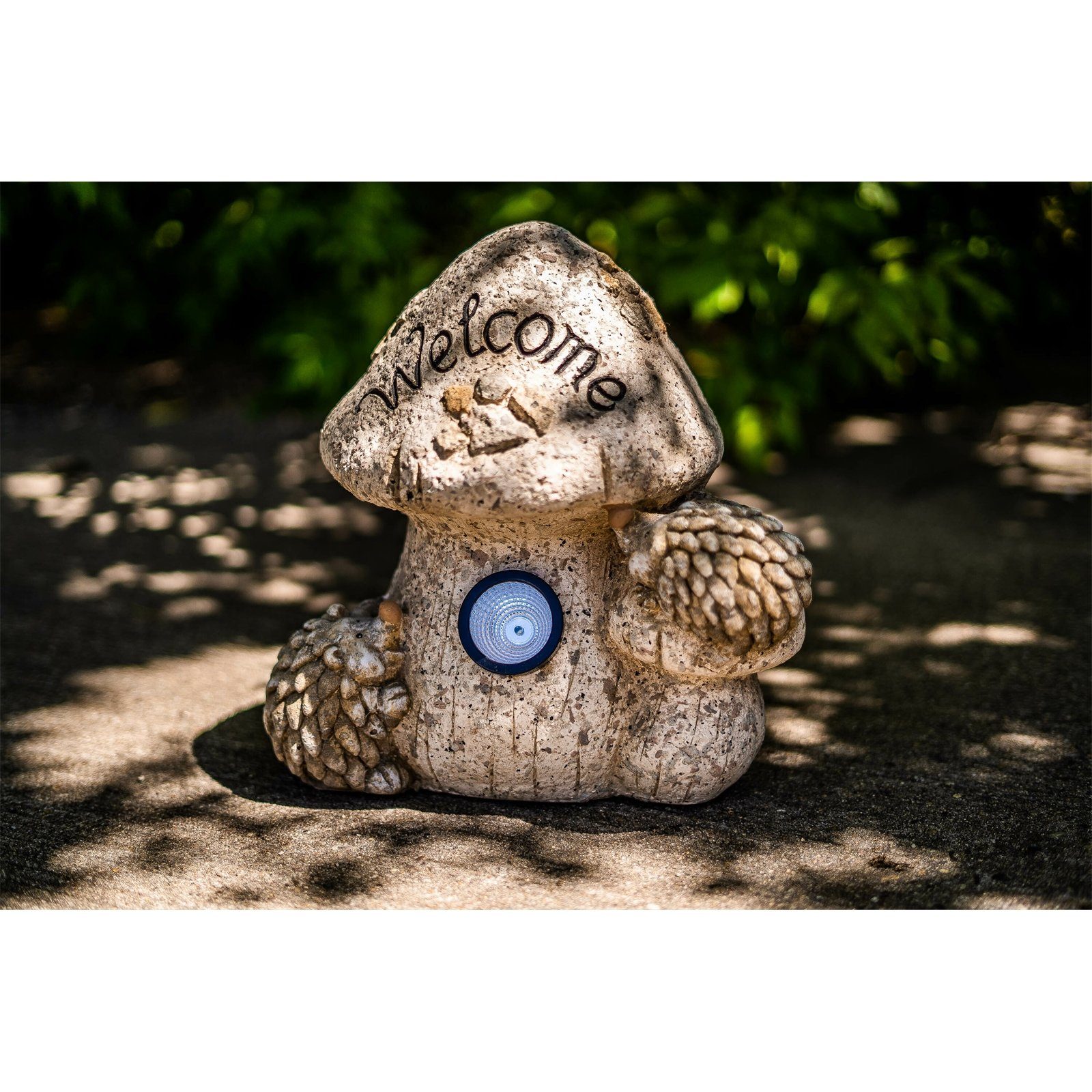 Solarleuchte Igel Skulptur Pilz, Gartendeko Stone HTI-Line LED Stein-Optik Solardeko Dekopilz