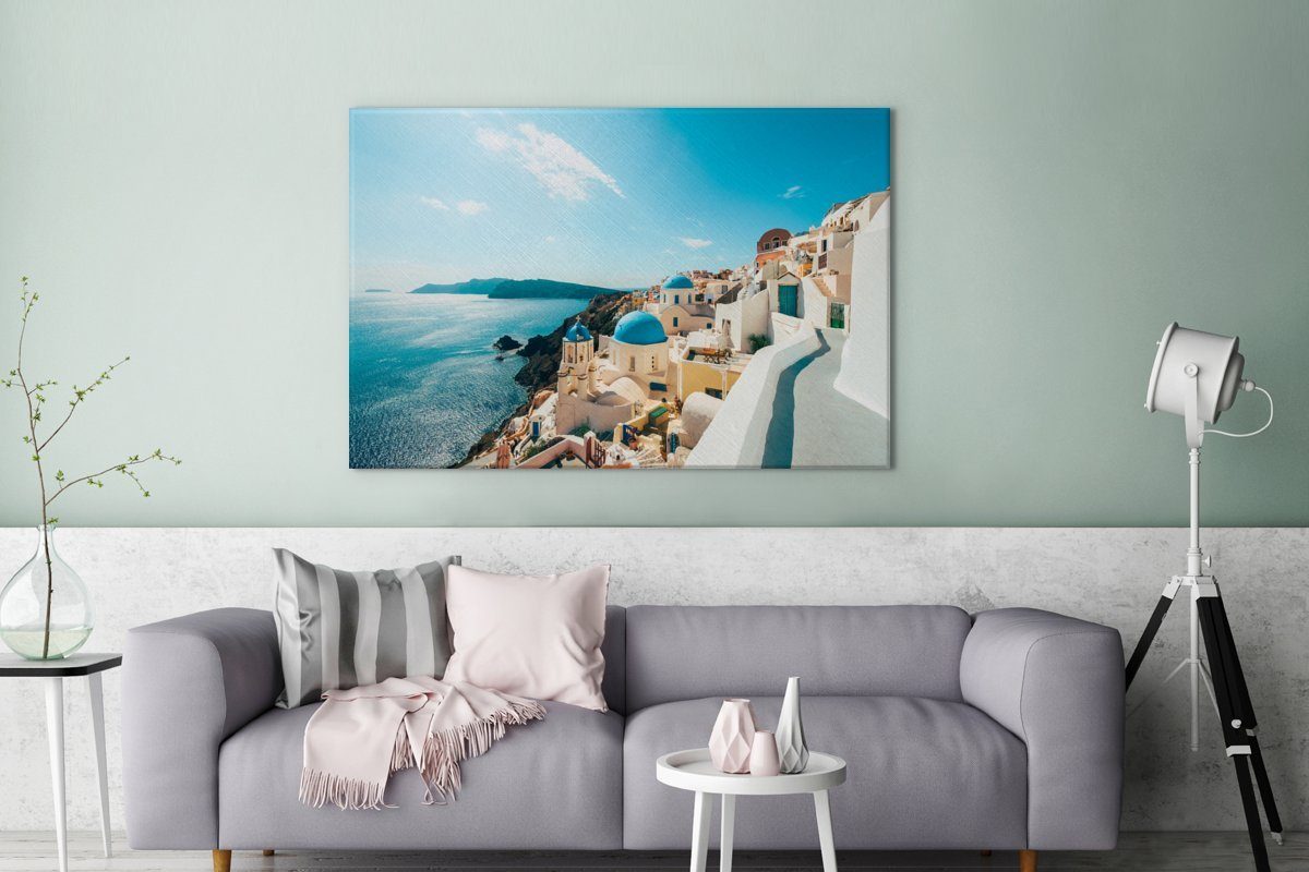 alle Leinwandbild bei Wandbild XXL, cm Meer großes, Gemälde, OneMillionCanvasses® Oia (1 St), 120x80 Griechenland, auf das in Wohnbereiche, für Blick