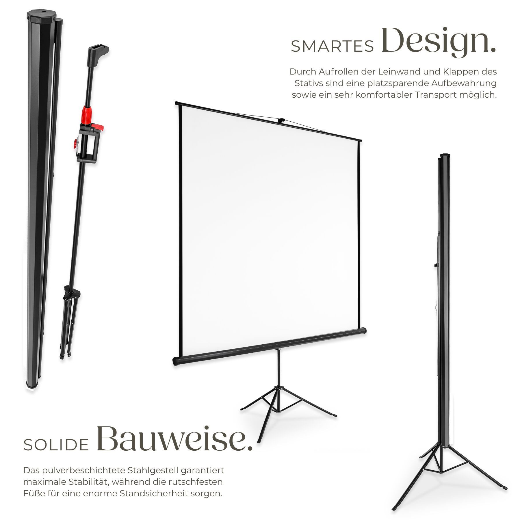 tectake Projektionswand ausziehbar mit standfestem, klappbarem Stativ Deckeneinbauleinwand (LCD–optimiert für HD und 3D, Gain-Faktor 1,0)